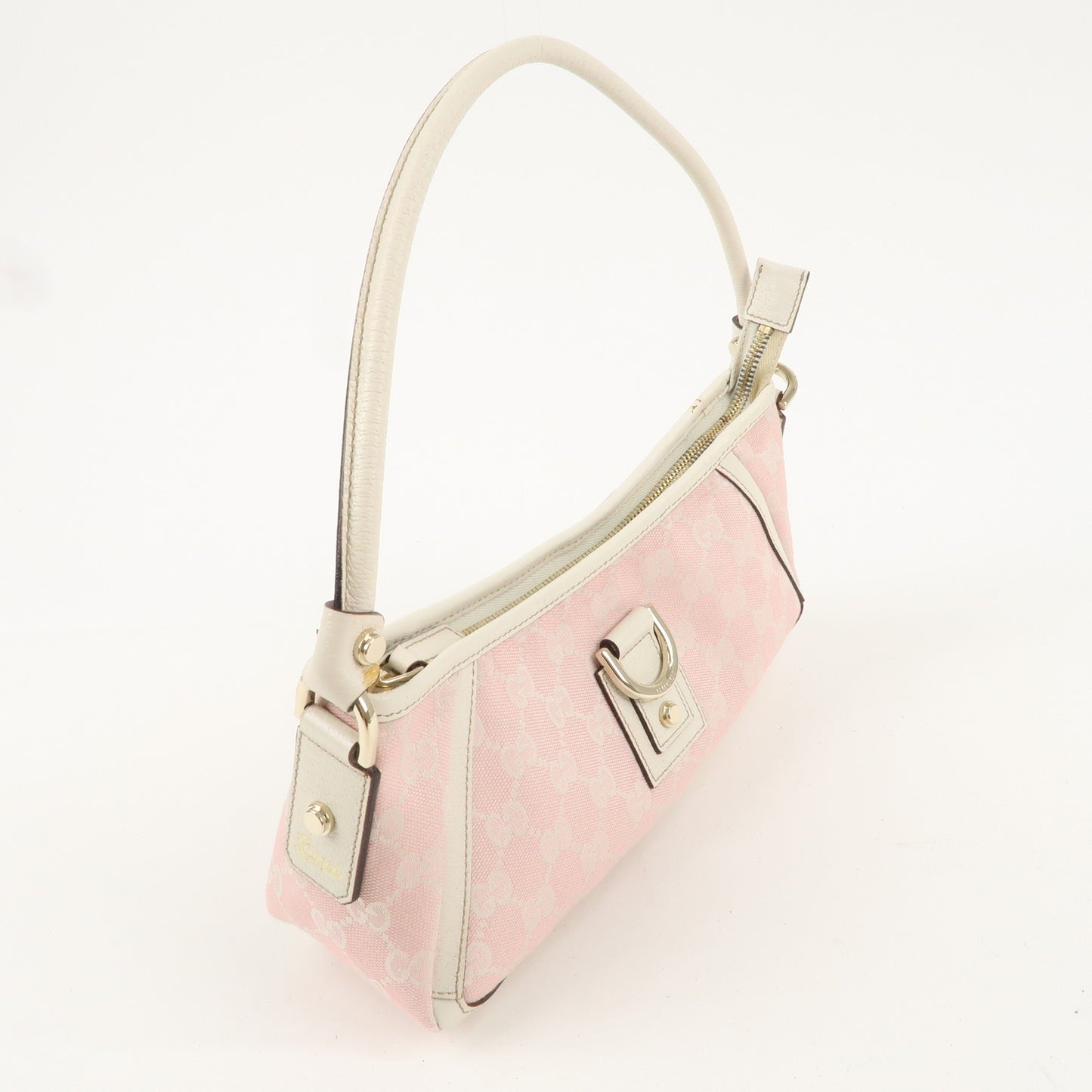 GUCCI Abbey GG Canvas Leather Shoulder Bag Pink Ivory 130939