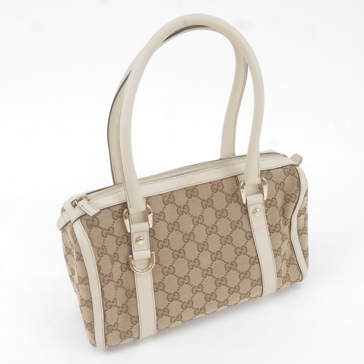 GUCCI Abbey GG Canvas Leather Boston Hand Bag Beige Ivory 130942