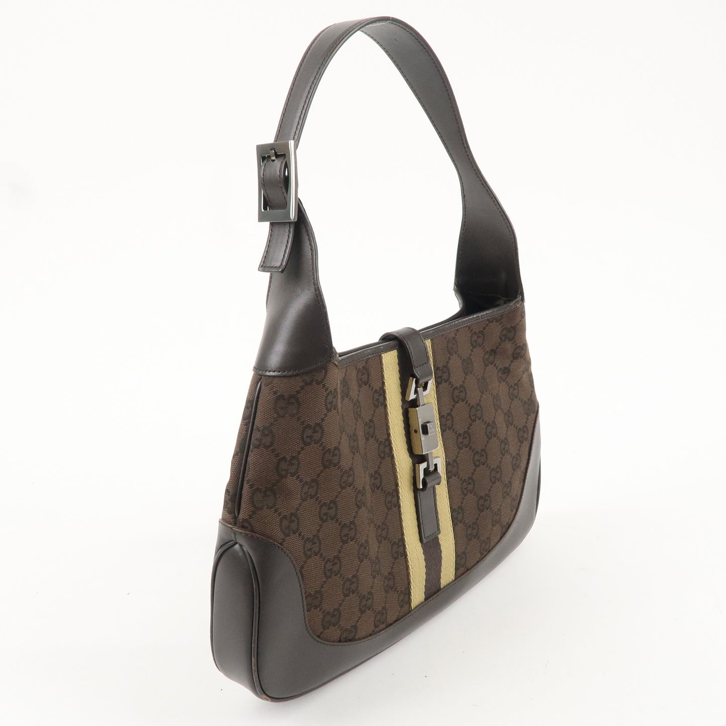 GUCCI Jackie Sherry GG Canvas Leather Shoulder Bag Brown 963