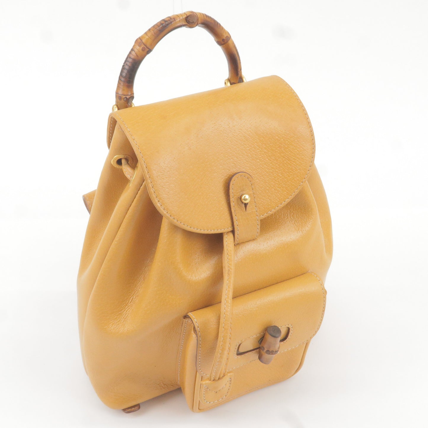 GUCCI Bamboo Leather Ruck Sack Yellow Beige 03.2265.0030