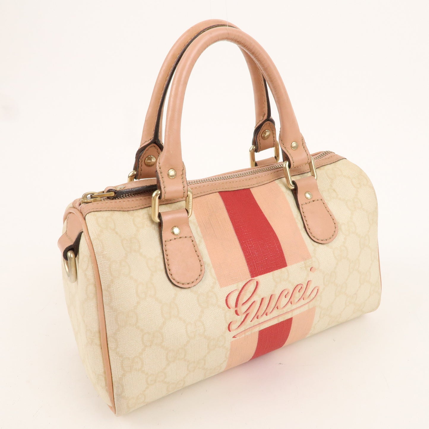 GUCCI Joyline GG Plus Leather Mini Boston Bag Beige Pink 190257