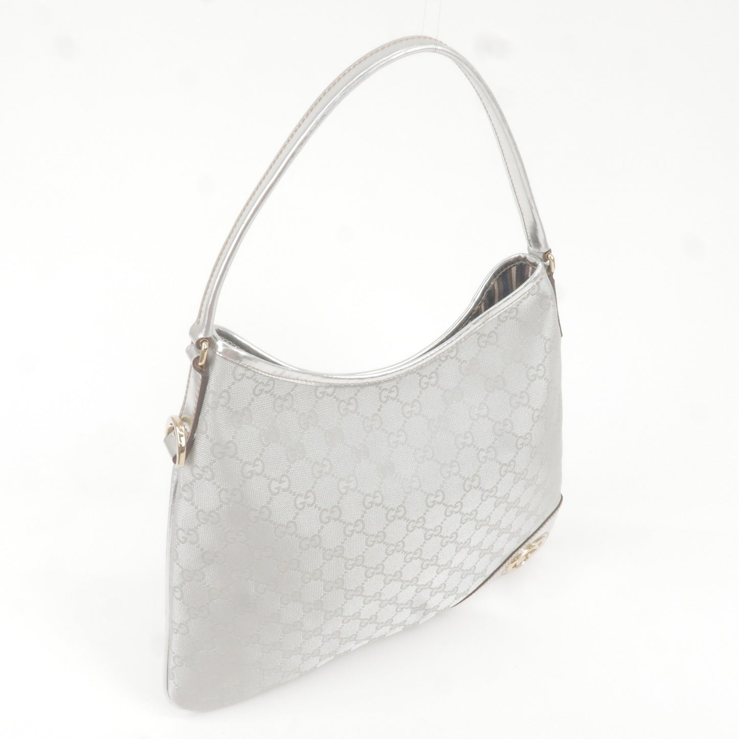 Gucci Interlocking GG Canvas Leather Shoulder Bag Silver 169947