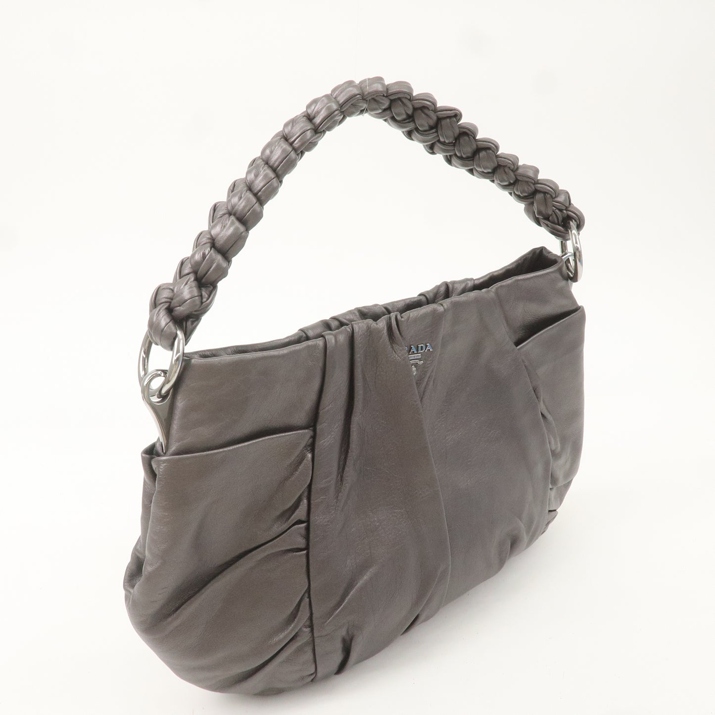 PRADA Leather Shoulder Bag Hand Bag Metaric Grey