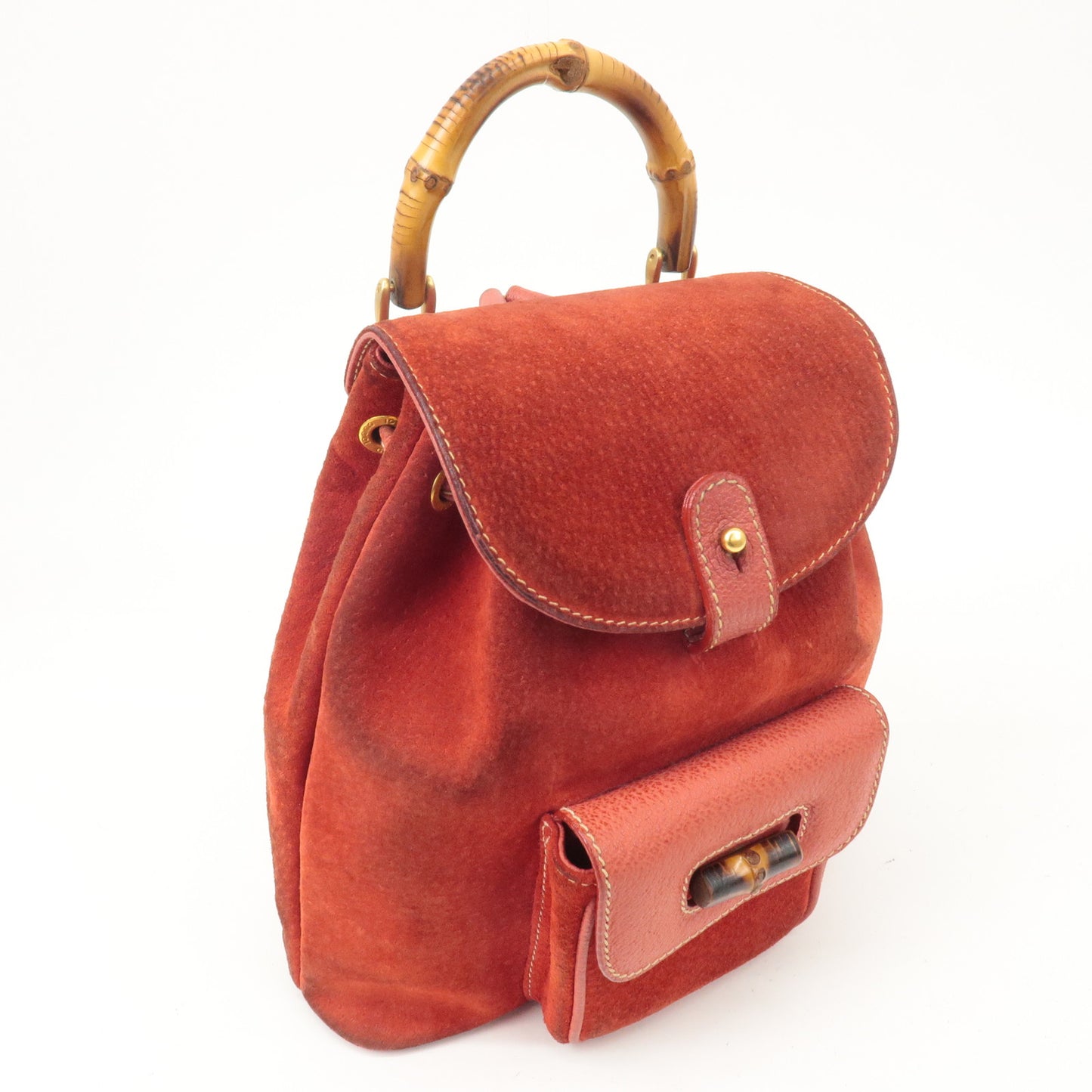 GUCCI Bamboo Suede Leather Back Pack Red 003.1998.0030