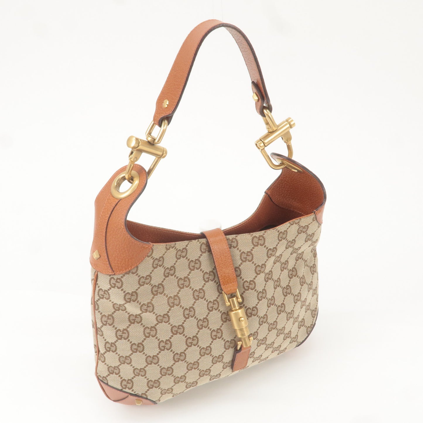 GUCCI New Jackie GG Canvas Leather Shoulder Bag Brown 120888