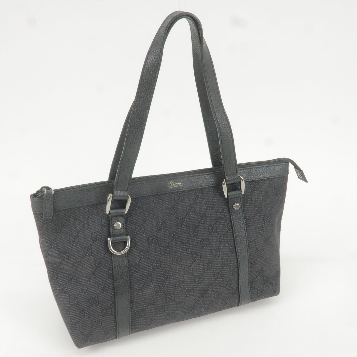 GUCCI Abbey GG Canvas Leather Tote Bag Hand Bag Black 268640