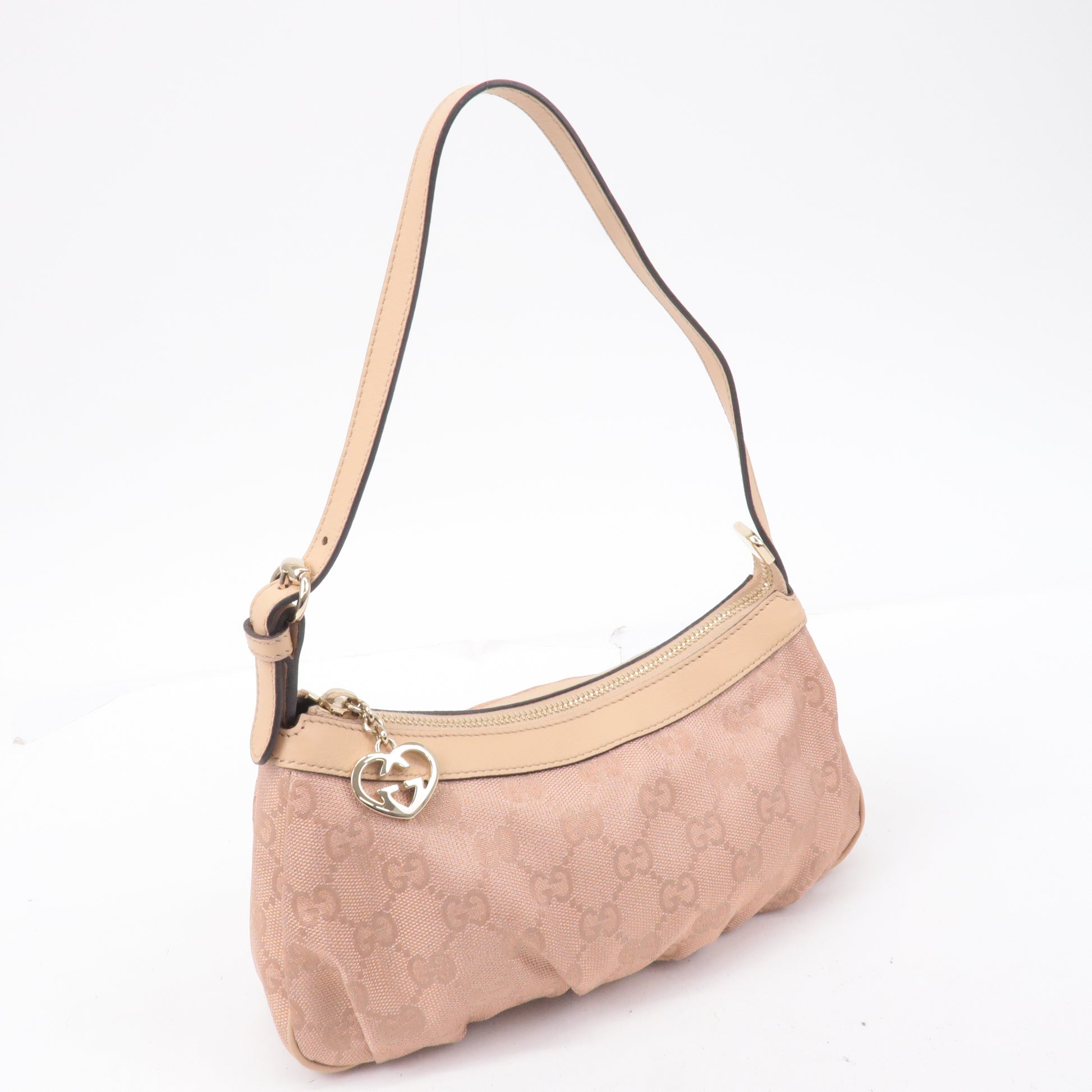 Gucci Gg Monogram Pink Pochette Brown Canvas Shoulder Bag
