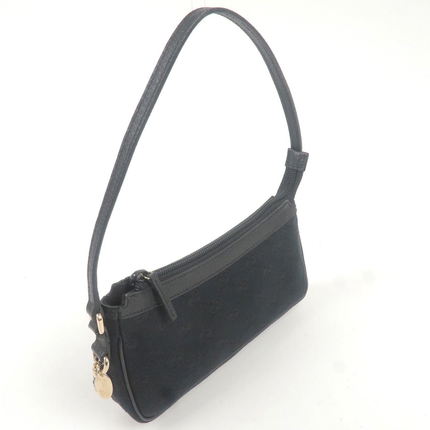 GUCCI GG Canvas Leather Purse Pouch Hand Bag Black 154432