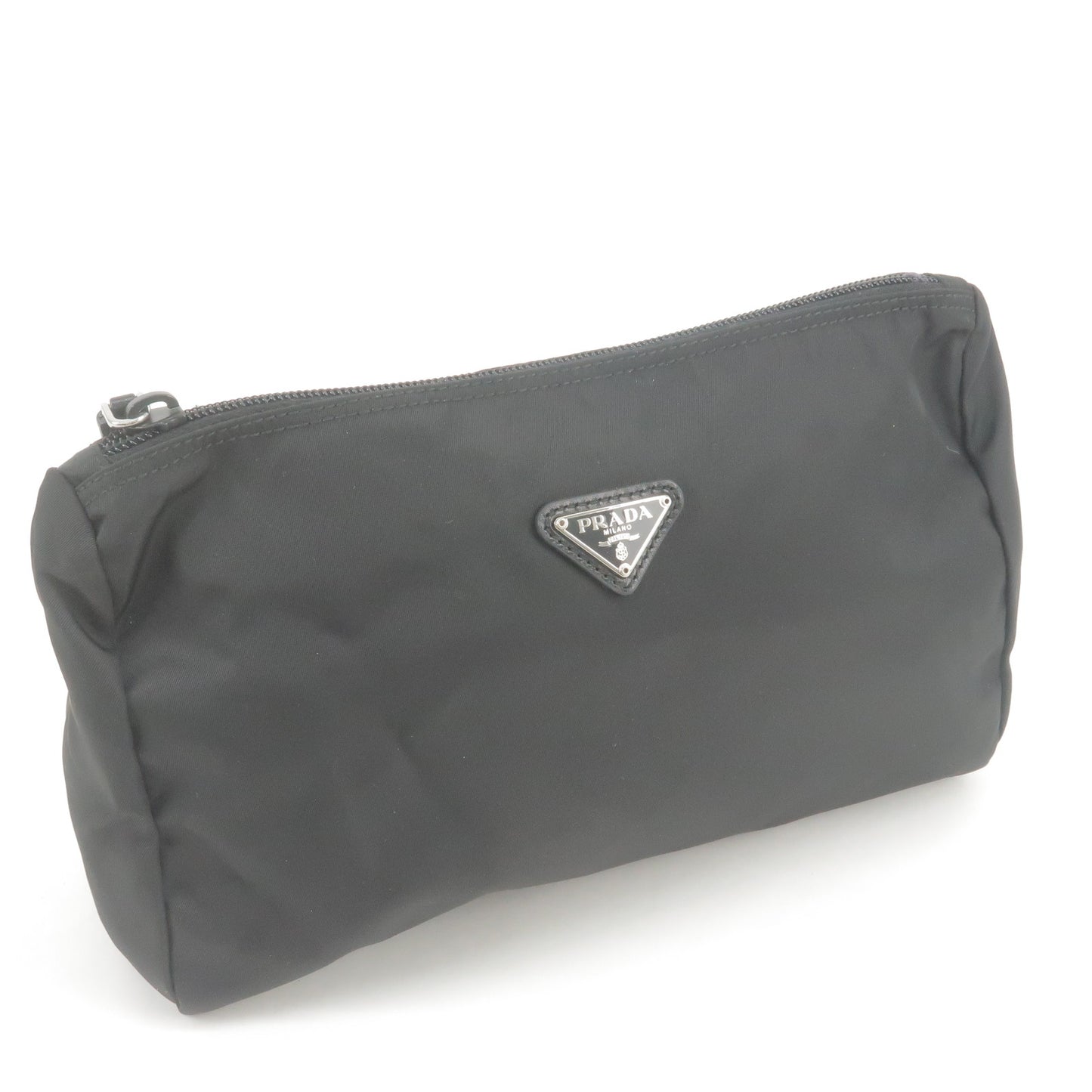 PRADA Nylon Leather Cosmetic Pouch Clutch Bag Black 1N0012