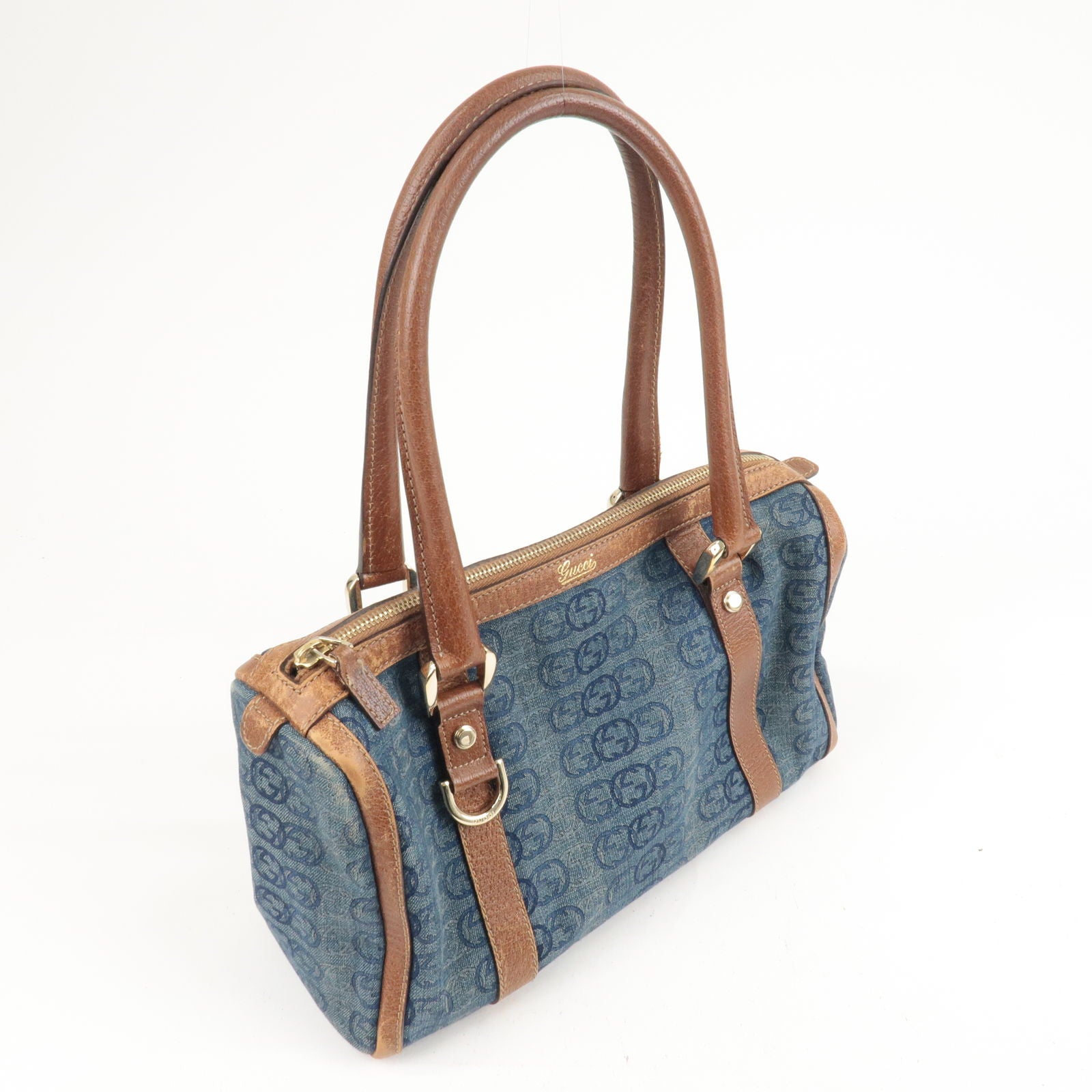 GUCCI-Abbey-Denim-Leather-Hand-Bag-Boston-Bag-Blue-130942