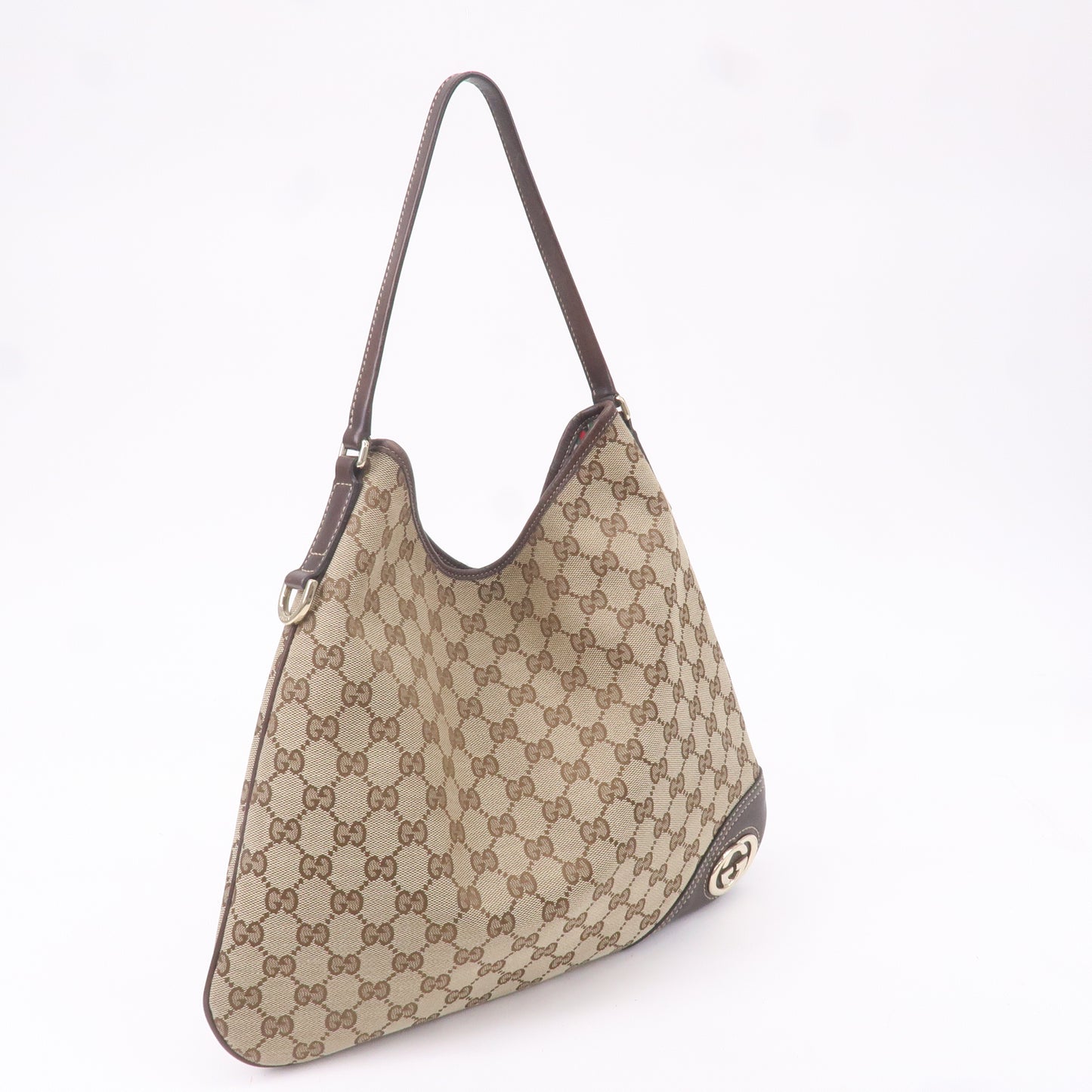 GUCCI GG Canvas Leather Shoulder Bag Beige Brown 169947