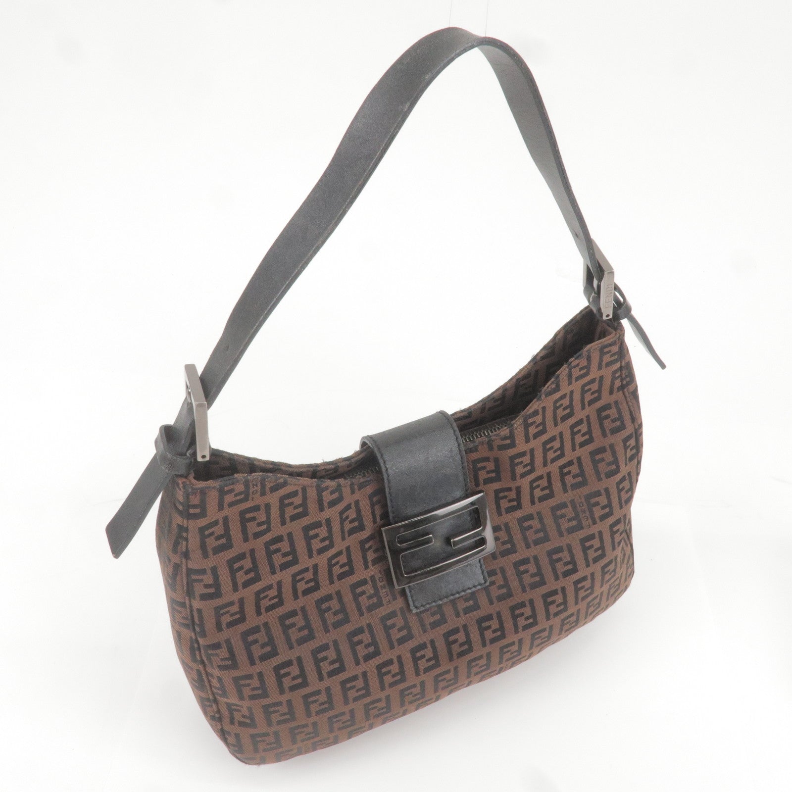 Authentic FENDI Zucchino Shoulder Hand Bag Canvas Leather Black 9731G