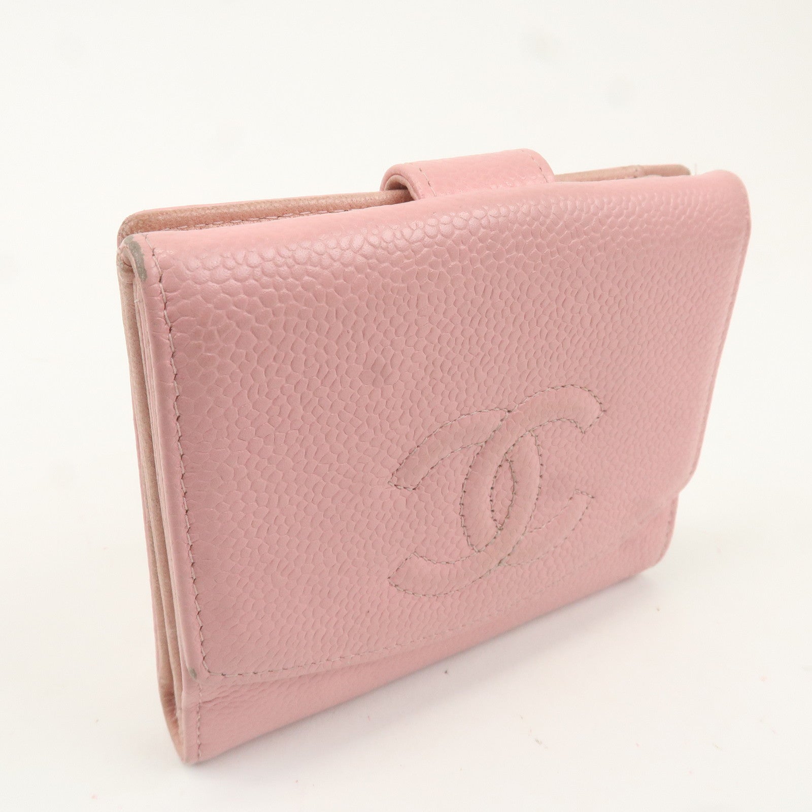 Authentic CHANEL Wallet Caviar Skin Coco Mark Leather #3992