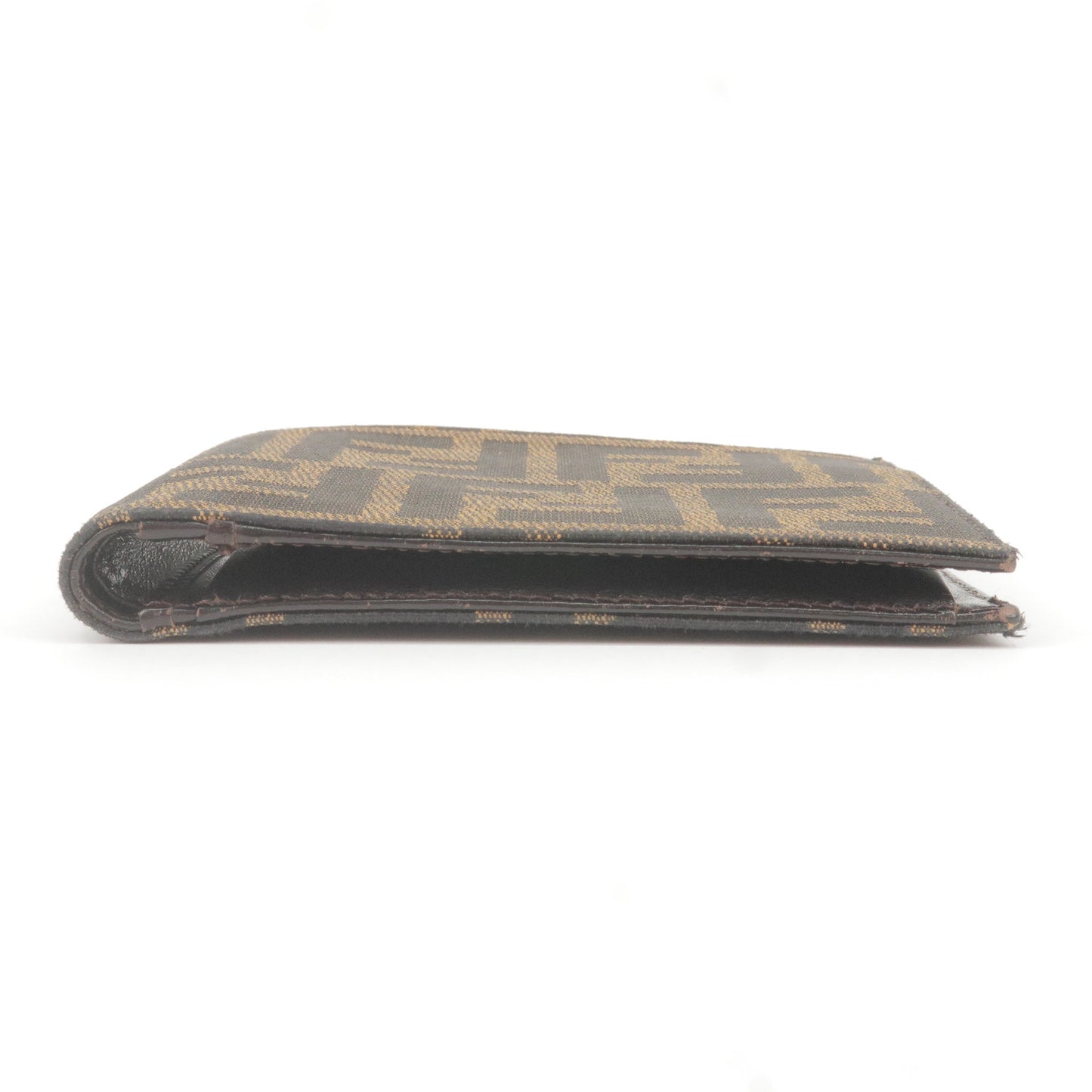 FENDI Zucca Canvas Leather Bi-Fold Wallet Brown Black 7M0001