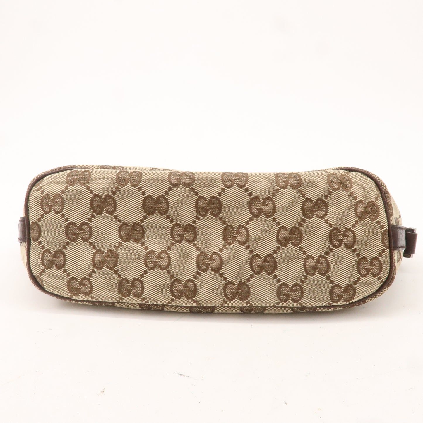 GUCCI Boat Bag Sherry GG Canvas Leather Pouch Beige Brown 141809