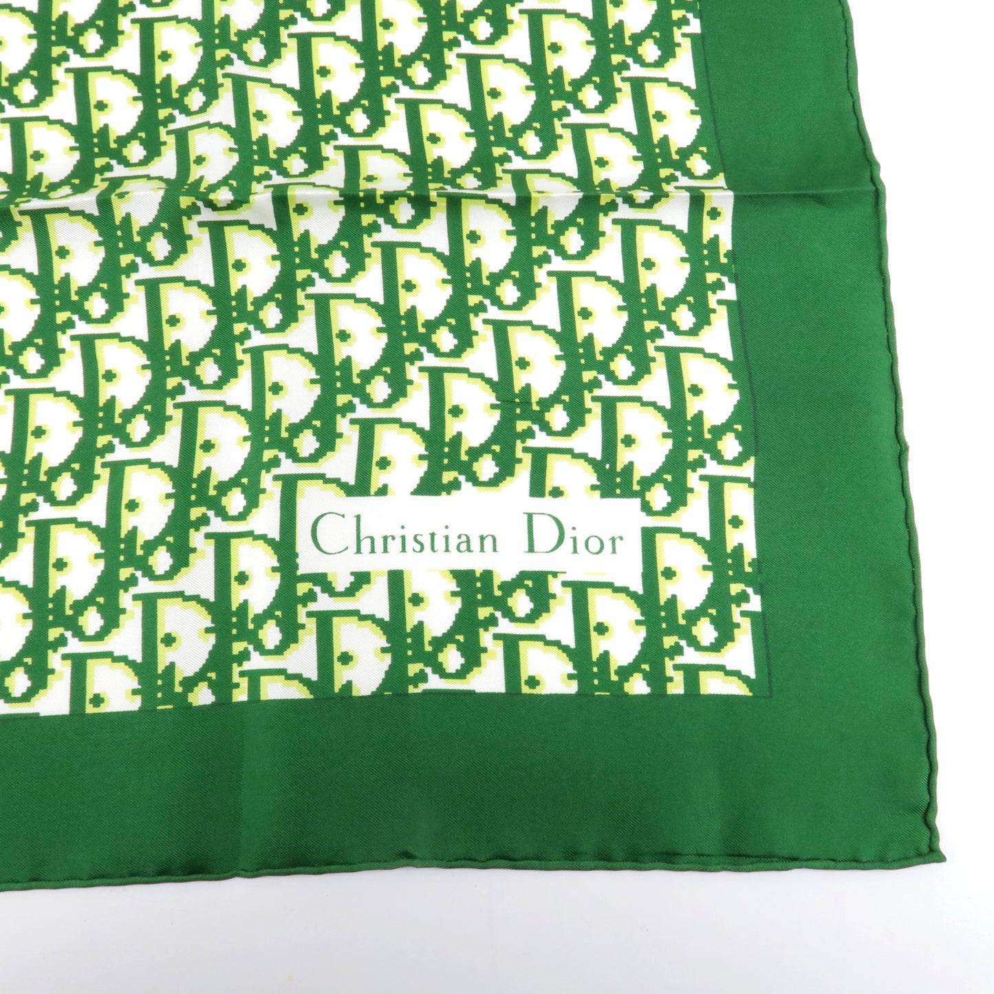 Christian Dior Trotter Logo Silk 100% Scarf Green