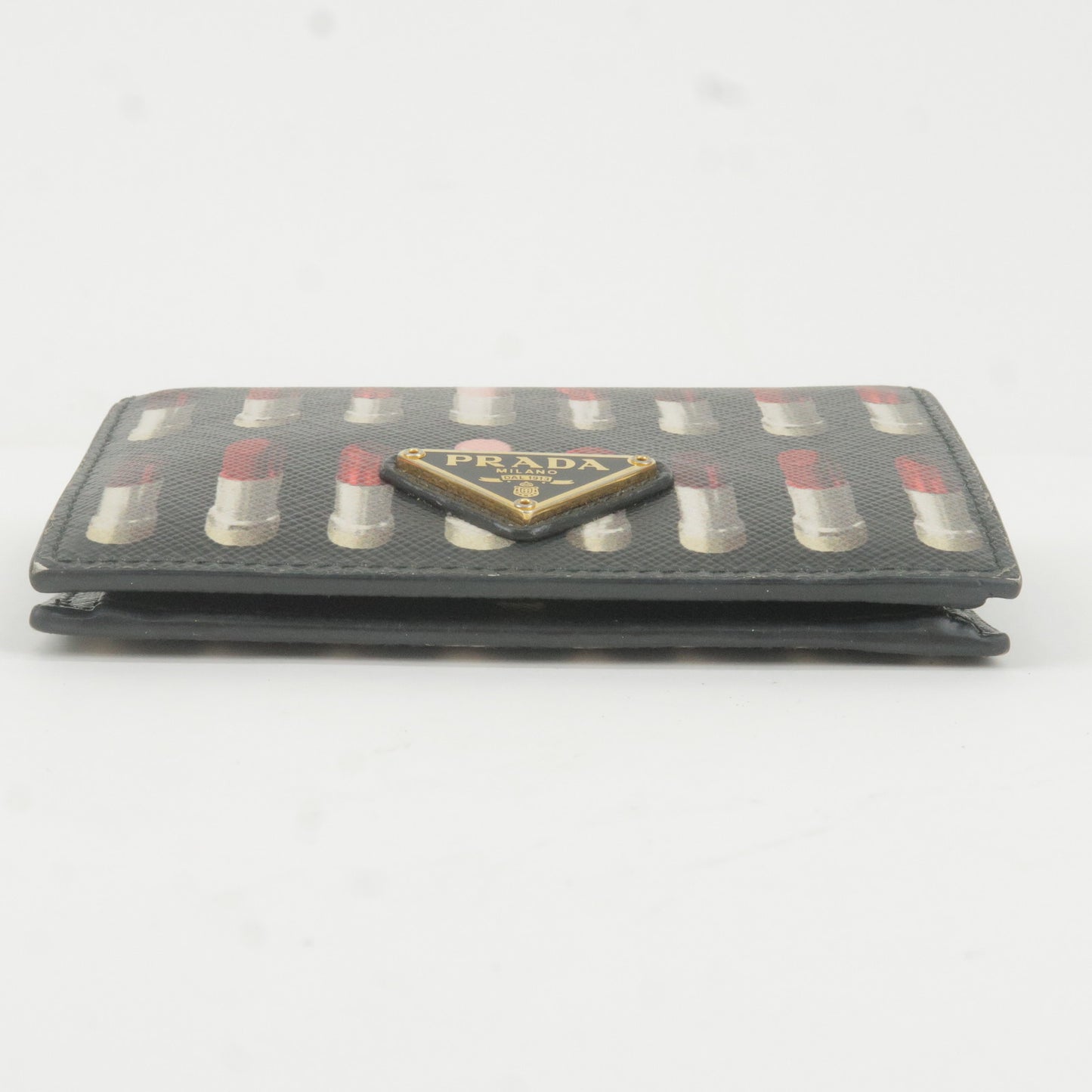 PRADA Logo Leather Lipsticks Bi-Fold Small Wallet NERO Black