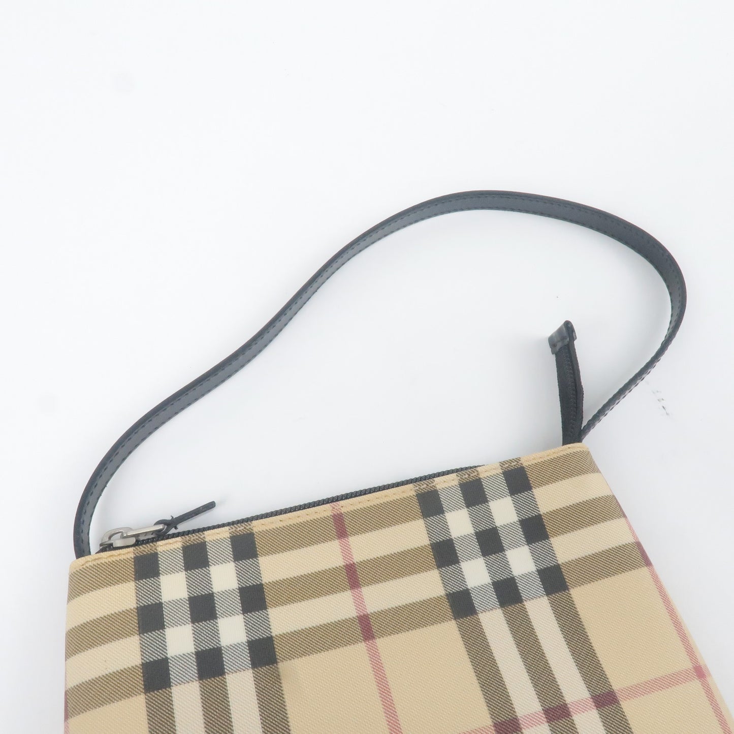 BURBERRY Nova Plaid PVC Leather Pouch Shoulder Bag Beige