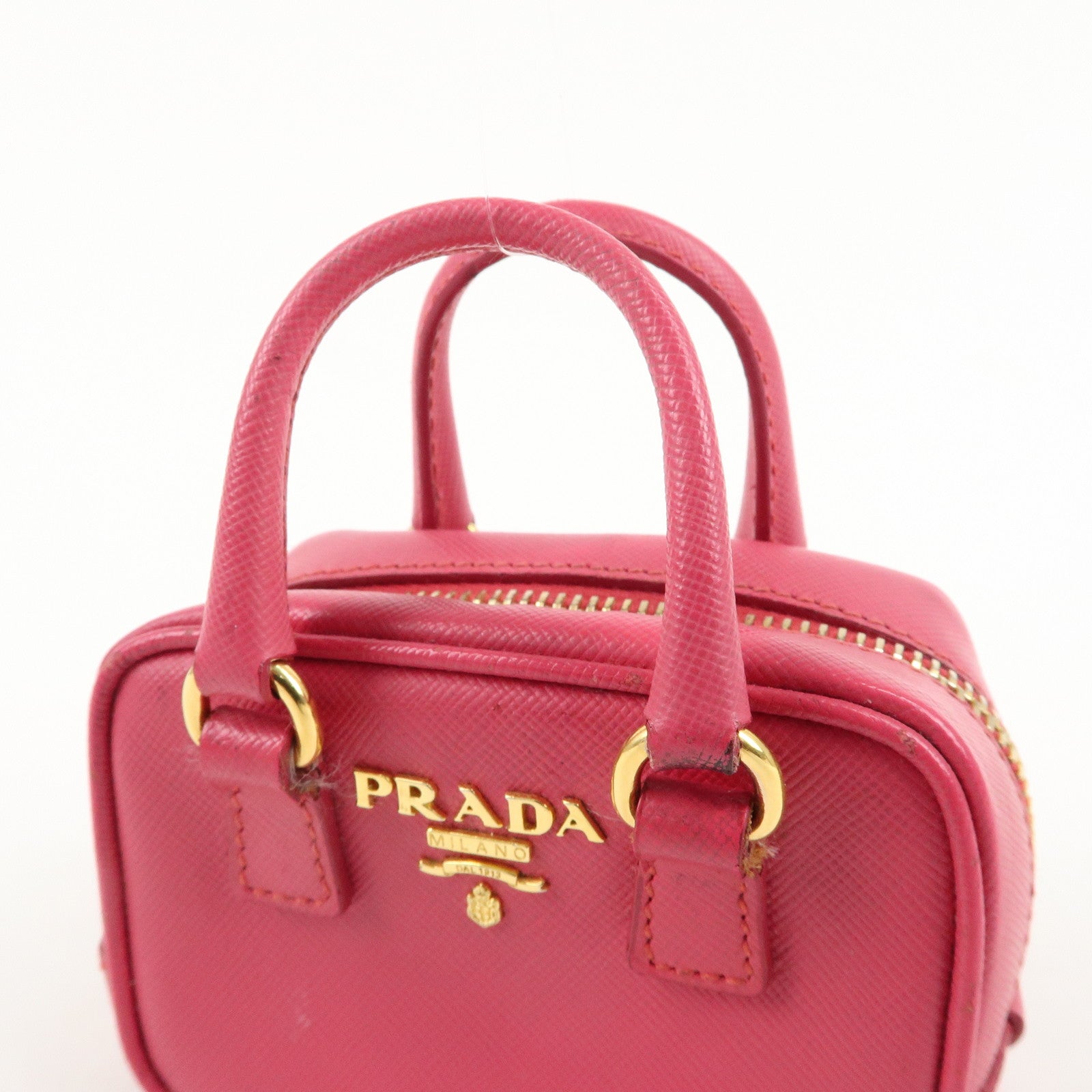 PRADA Logo Safiano Leather Mini Hand Bag Mini Pouch Pink