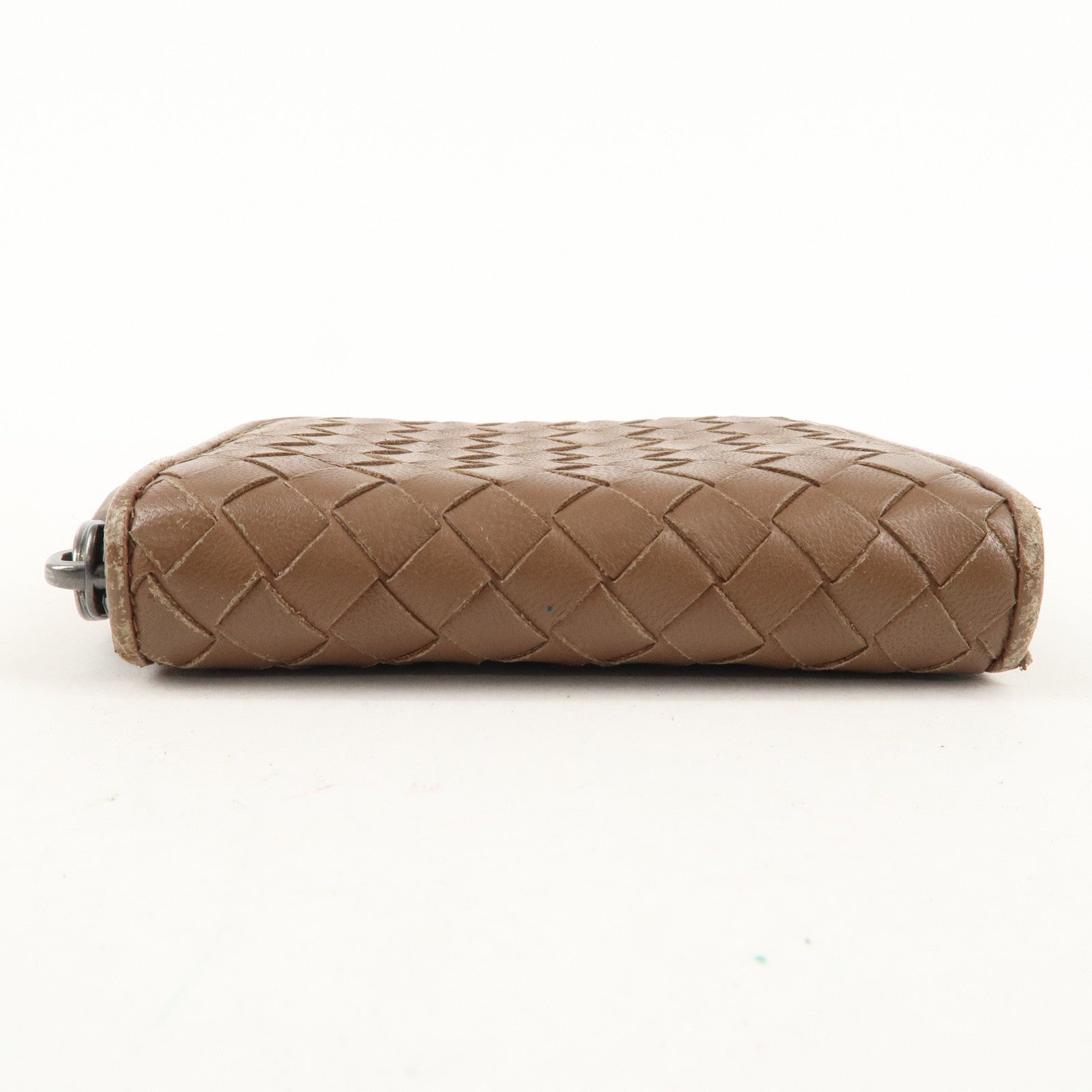 BOTTEGA VENETA Intrecciato Leather Round Zipper Coin Case Brown