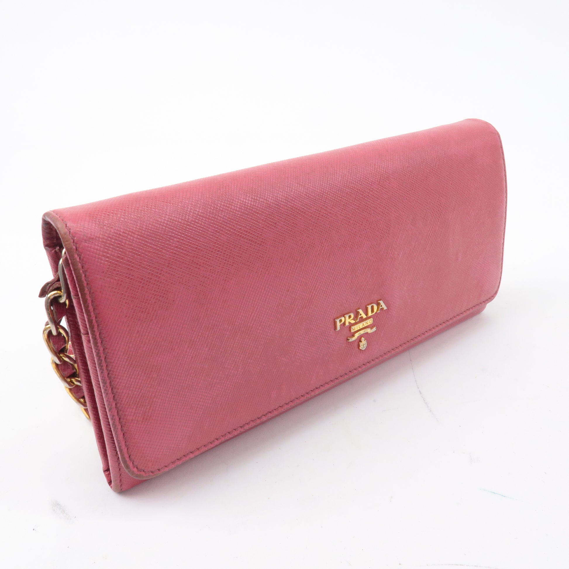 Prada Saffiano Pink Leather Wallet On Chain 1M1290 W/Box &