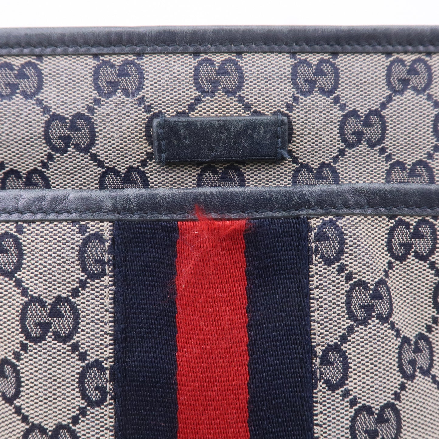 GUCCI Sherry GG Canvas Leather Shoulder Bag Navy Beige 388926