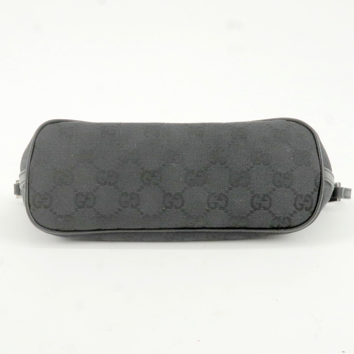 GUCCI GG Canvas Leather Pouch Boat Bag Hand Bag Black 07198