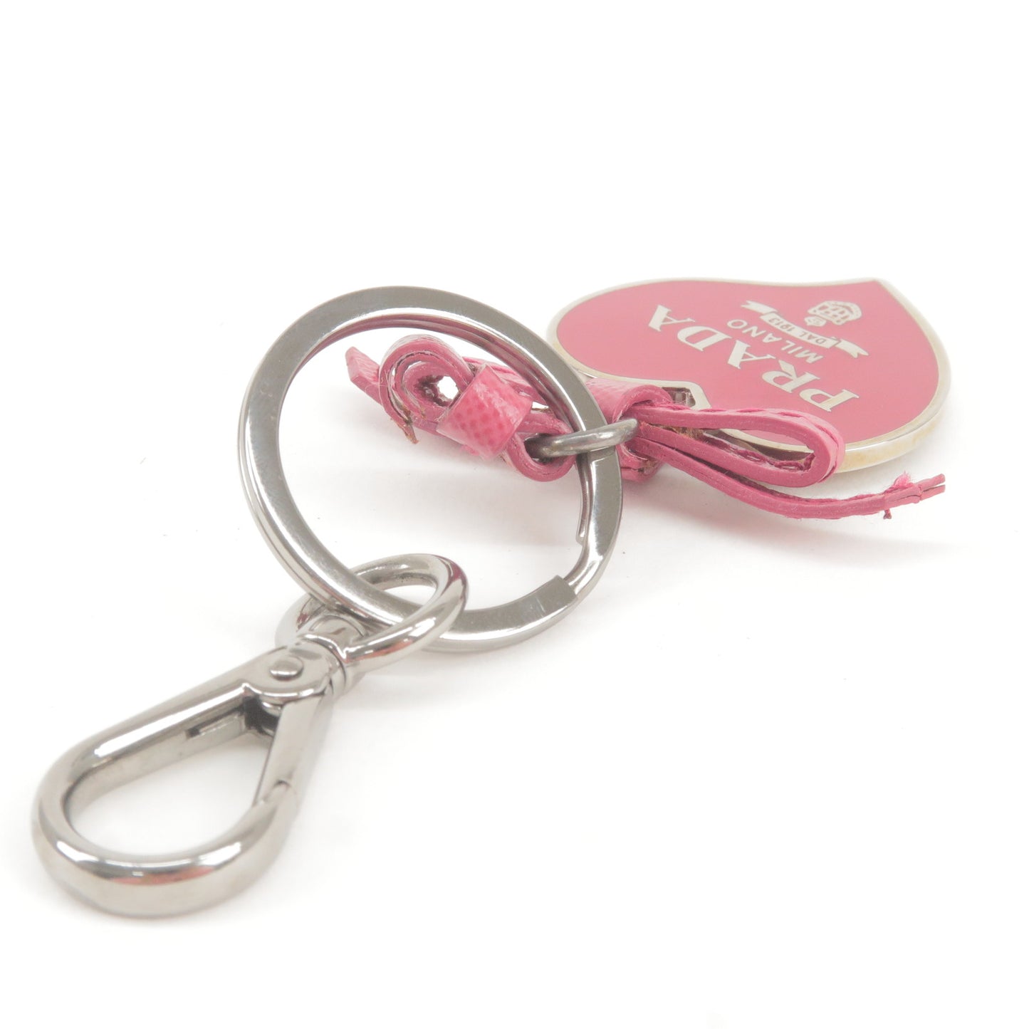 PRADA Metal Ribbon Heart Key Ring Key Chain Key Charm Pink 1TL126