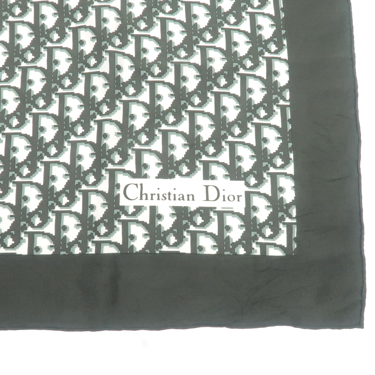 CHRISTIAN DIOR Vintage Silk Logo Scarf in Black Grey Trotter Oblique Print  Monogram Necktie Headscarf