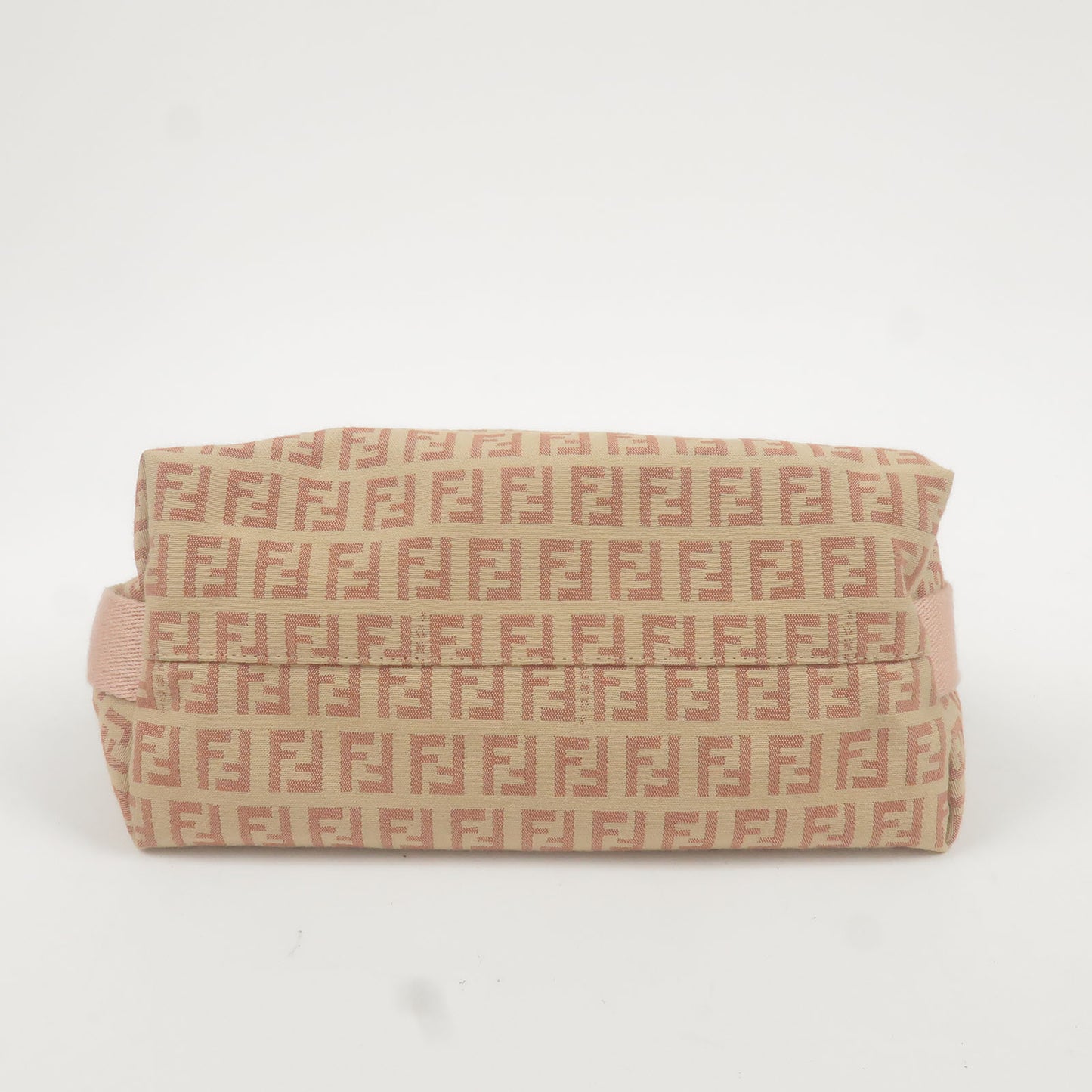 FENDI Zucchino Canvas Leather Shoulder Bag Beige Pink 8BR319