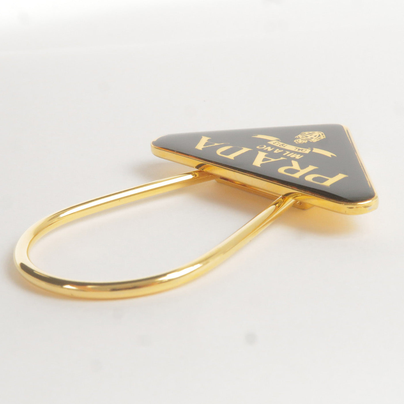 PRADA Metal Triangle Logo Key Chain Bag Charm M285 Black Gold
