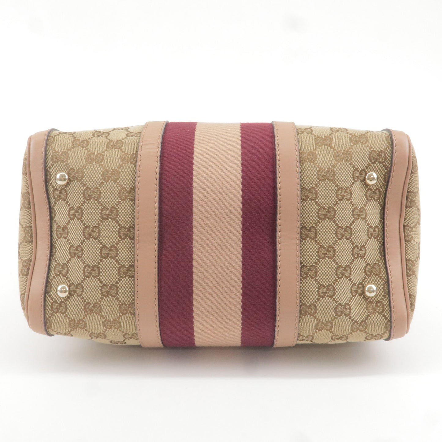 GUCCI Sherry Line GG Canvas Leather Boston Bag Pink Beige 247205