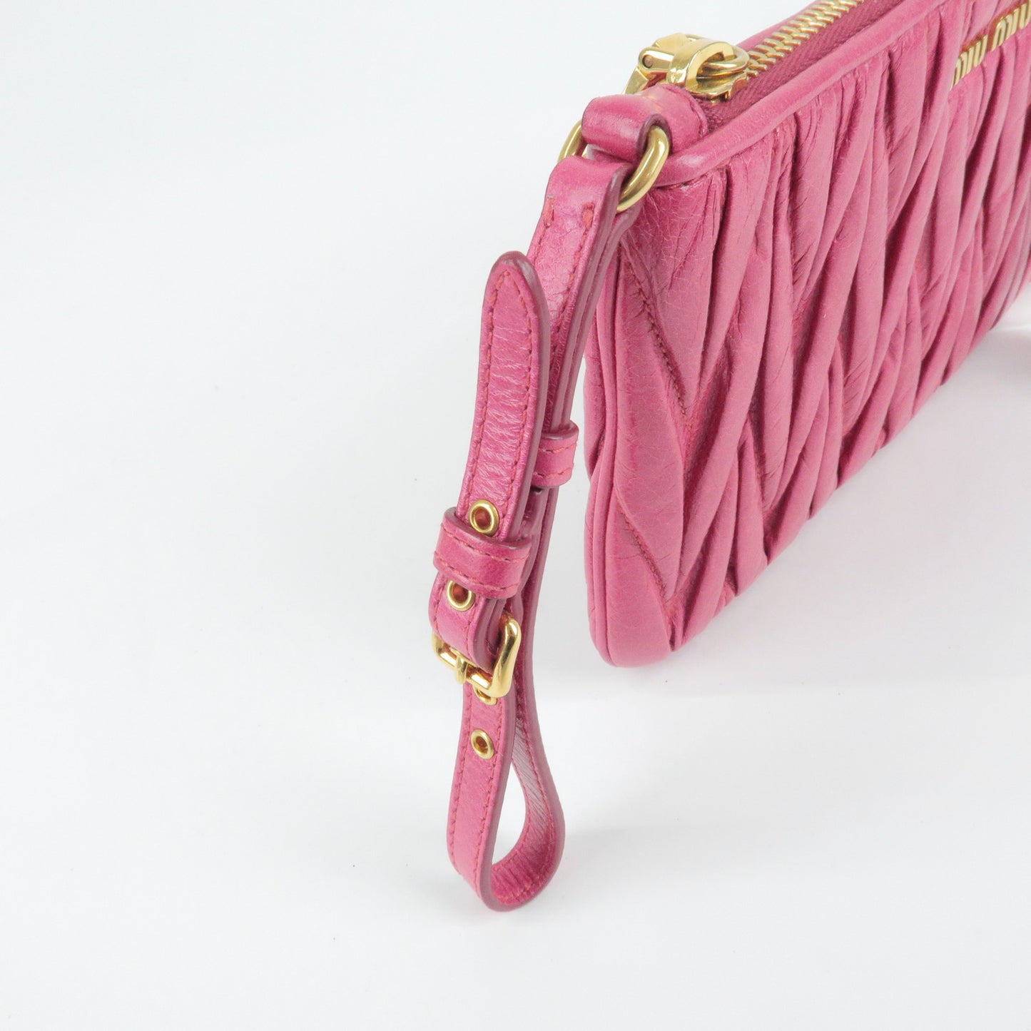 MIU MIU Matellase Leather Pouch Wristlet Clutch Bag Pink