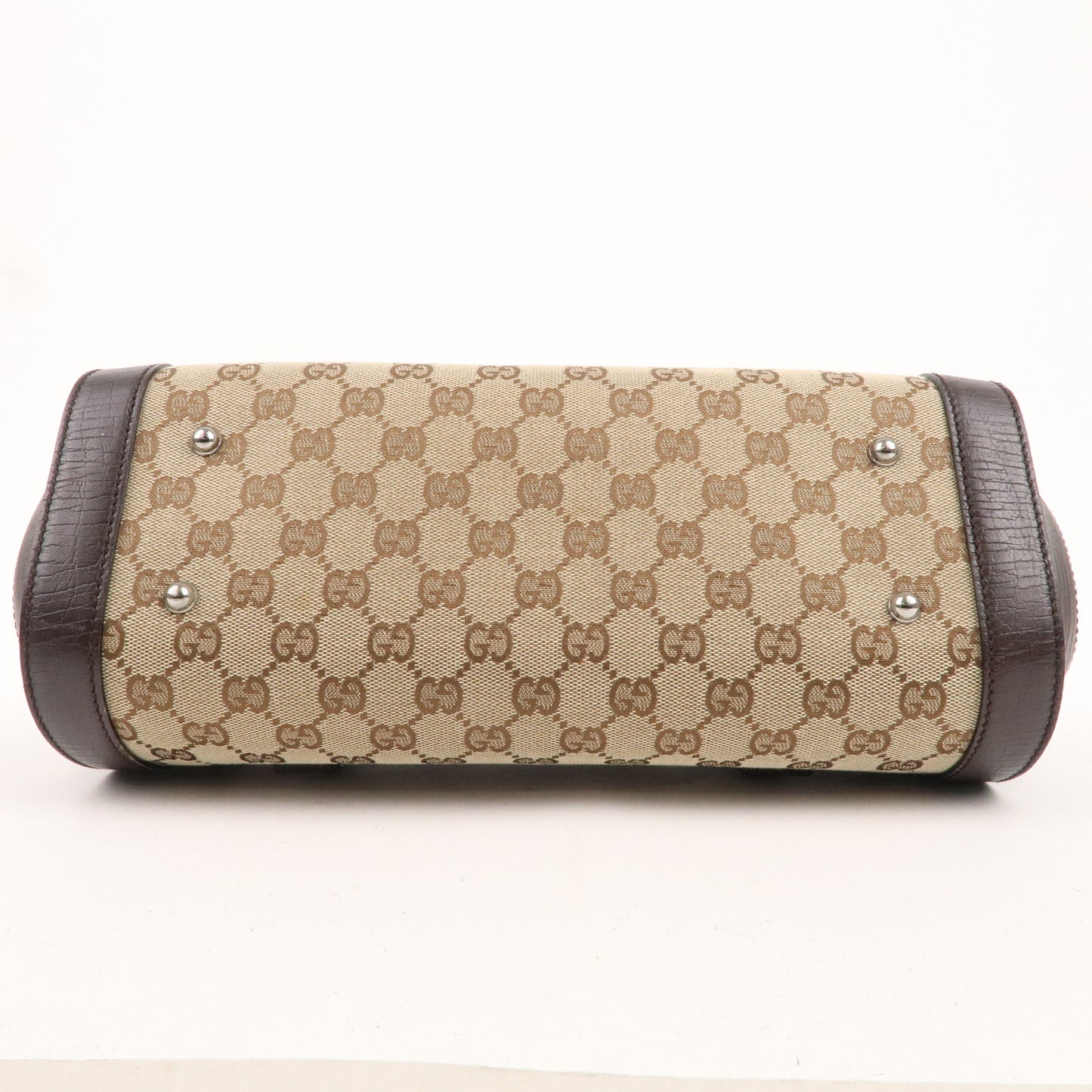 GUCCI Bamboo GG Canvas Leather Hand Bag Beige Brown 111713