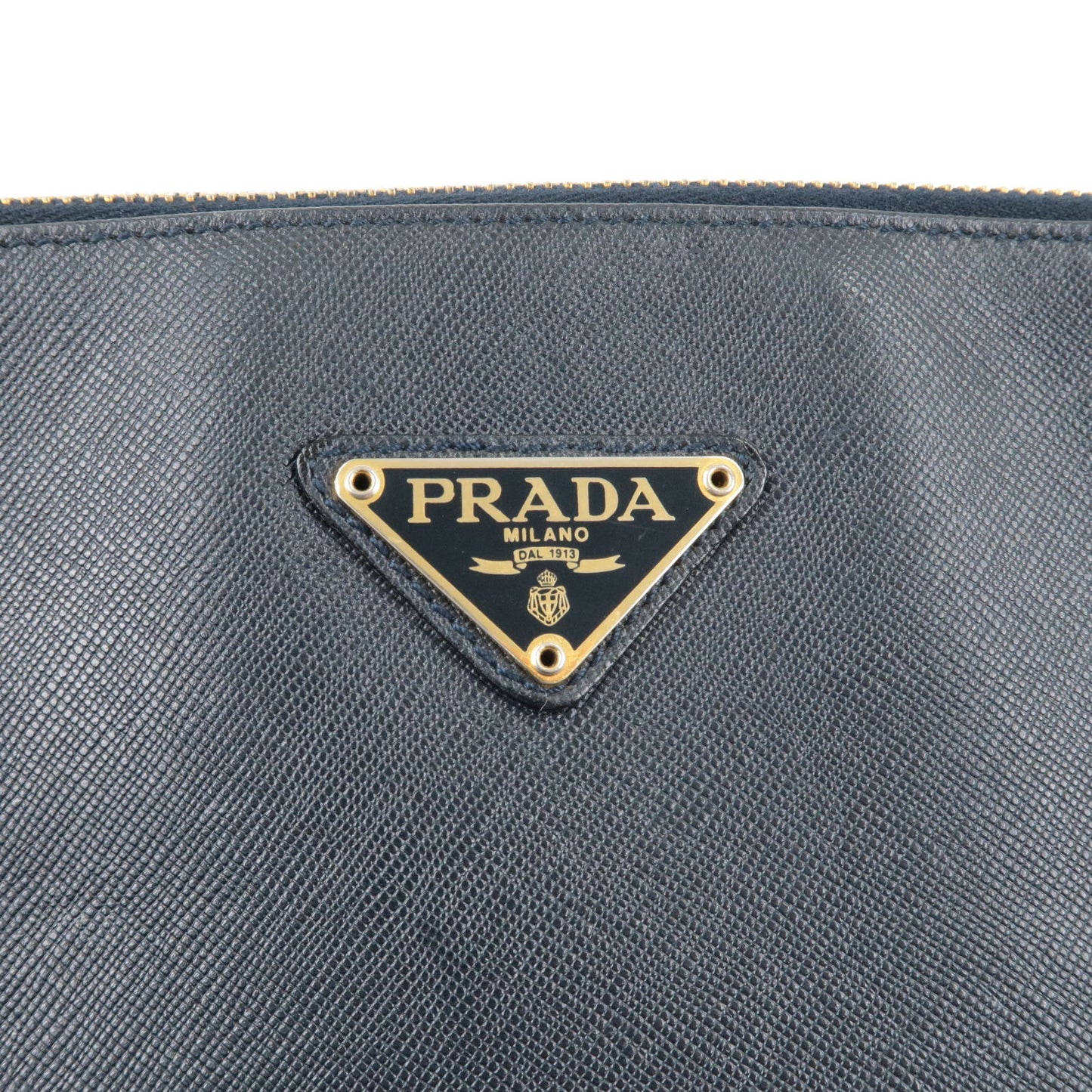 PRADA Logo Leather Clutch Bag Pouch Purse Navy