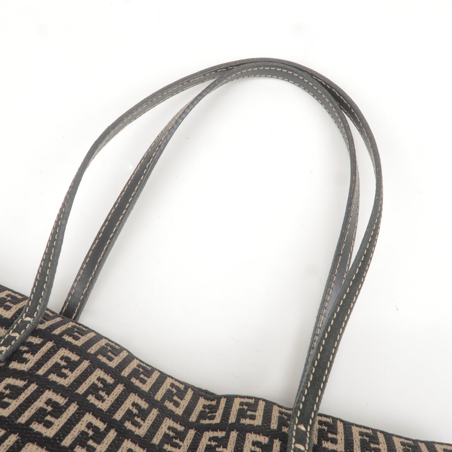FENDI Zucchino Canvas Velvet Leather Hand Bag Beige Black 8BH056