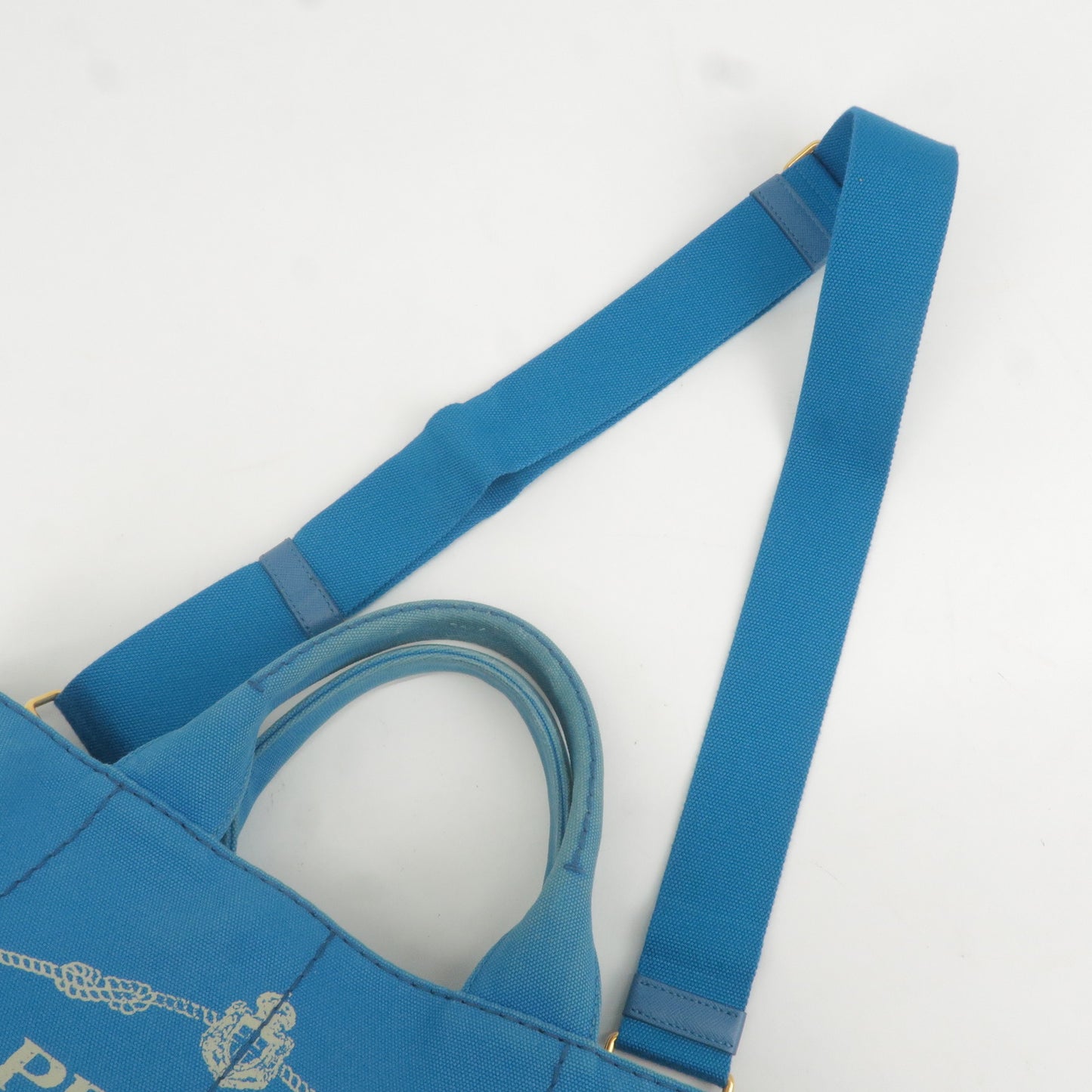 PRADA Canapa Canvas 2Way Hand Bag Tote Bag Blue 1BG642