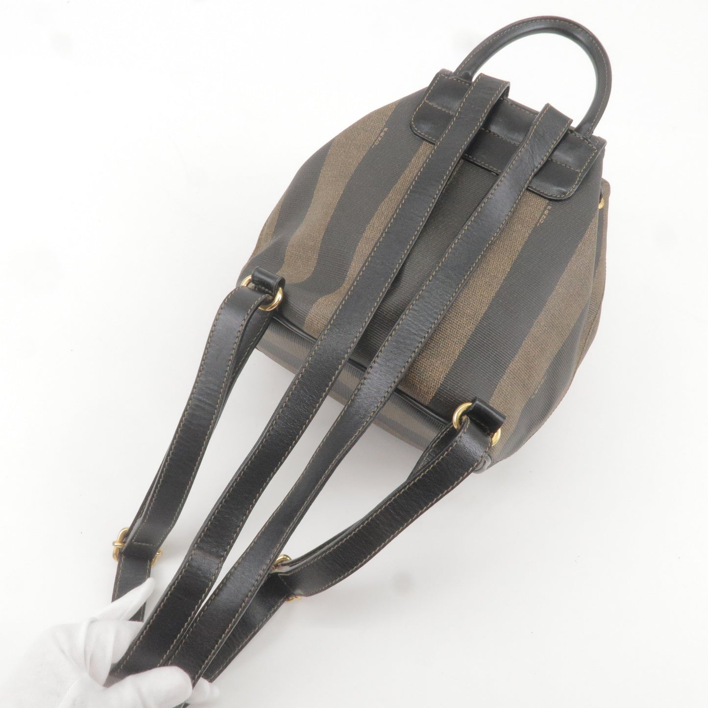 FENDI Pequin PVC Leather Ruck Sack Back Pack Khaki Black 259293