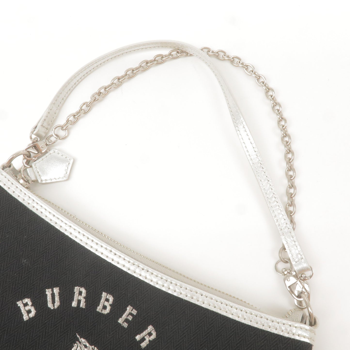 BURBERRY Blue Label Canvas Leather Shoulder Bag Black Silver