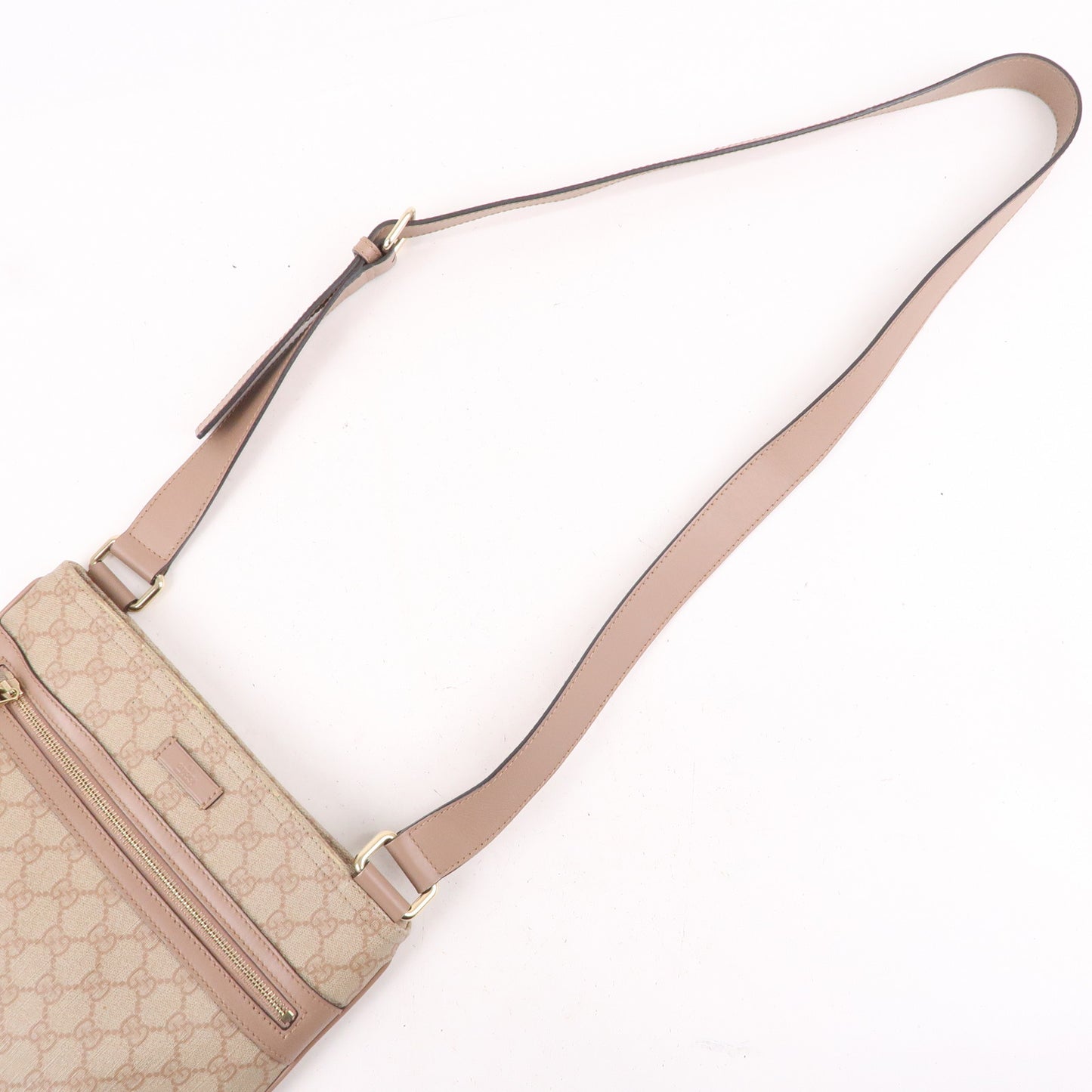 GUCCI GG Supreme Leather Shoulder Bag Pink Beige 295257