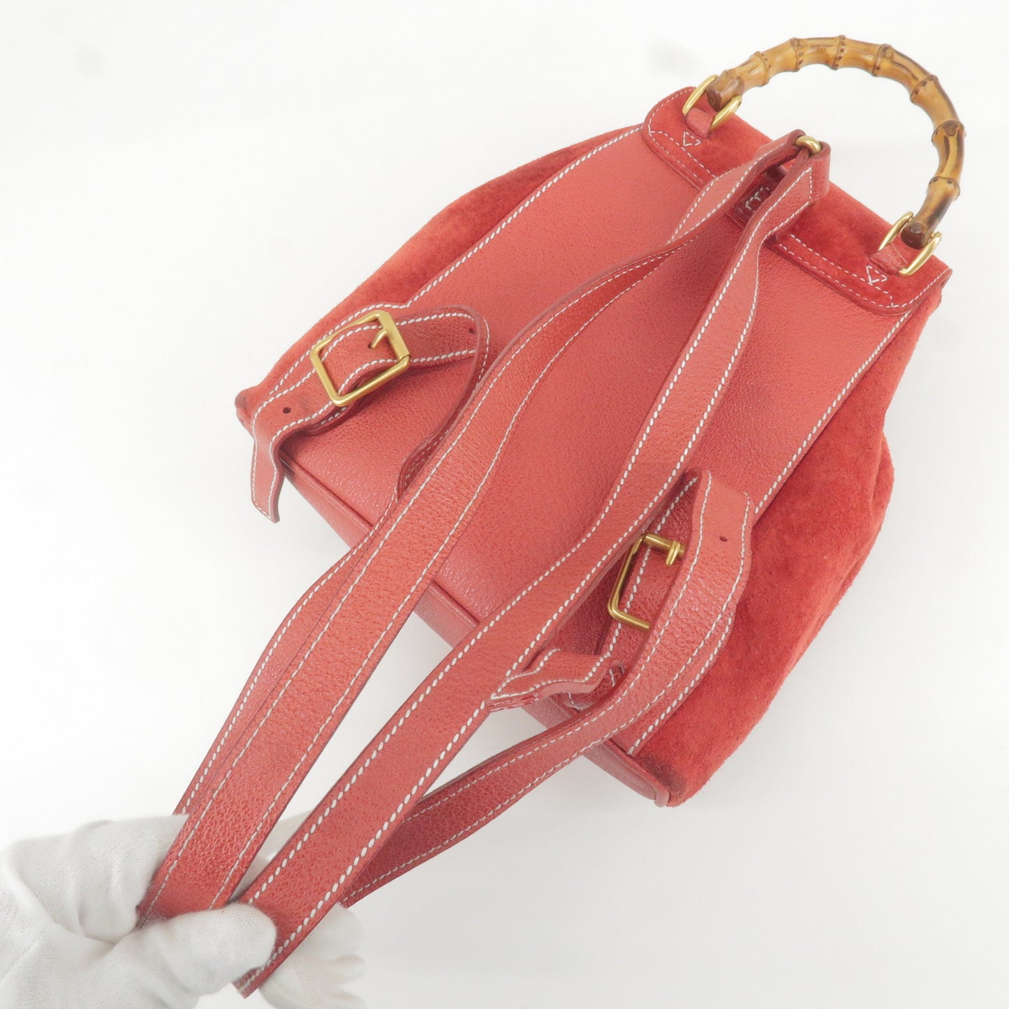 GUCCI Bamboo Suede Leather Ruck Sack Back Pack Red 003.1705.0030