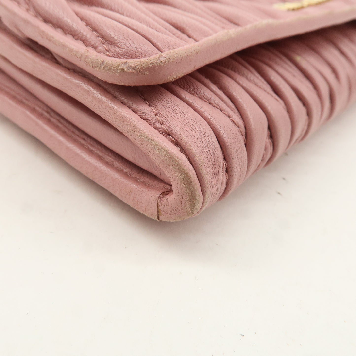 MIU MIU Leather Bi-fold Pleated Long Wallet Pink