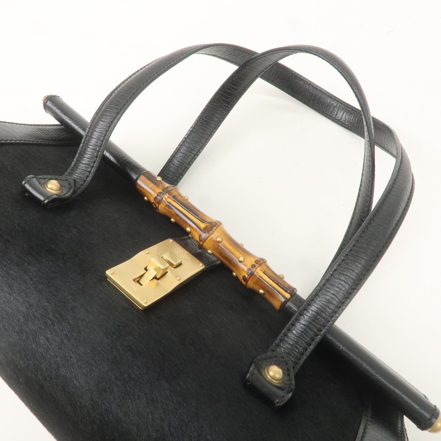 GUCCI Bamboo Leather Unborn Calf Boston Bag Black 114993