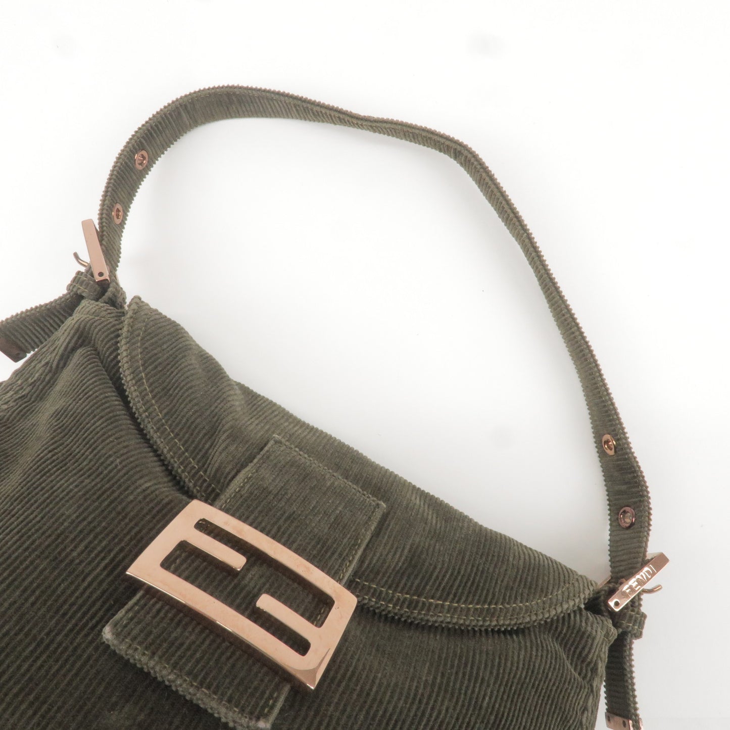 FENDI Corduroy Mamma Baguette Shoulder Bag Khaki 8BR004