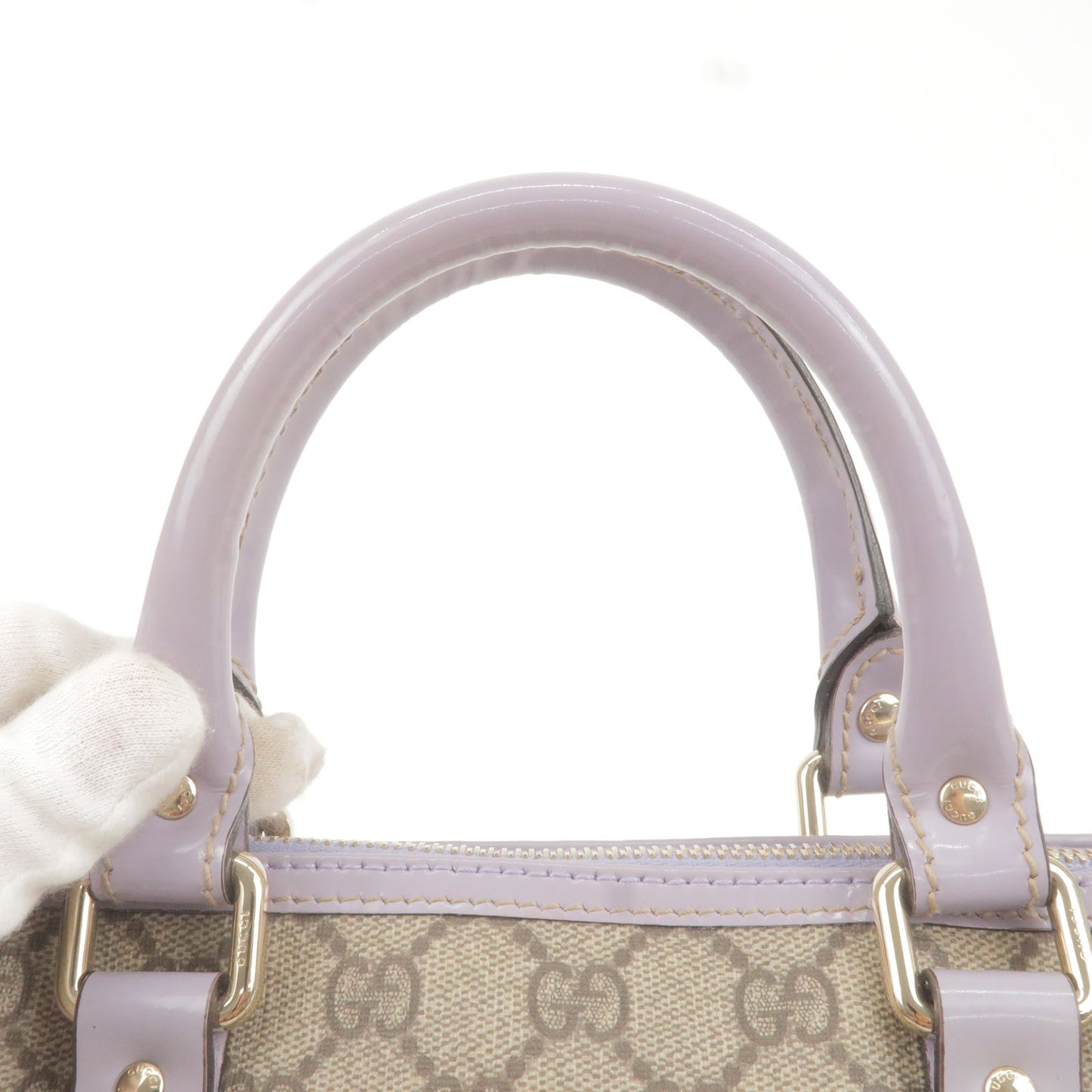 GUCCI GG Plus GG Supreme Leather Boston Bag Beige Lavender 193604