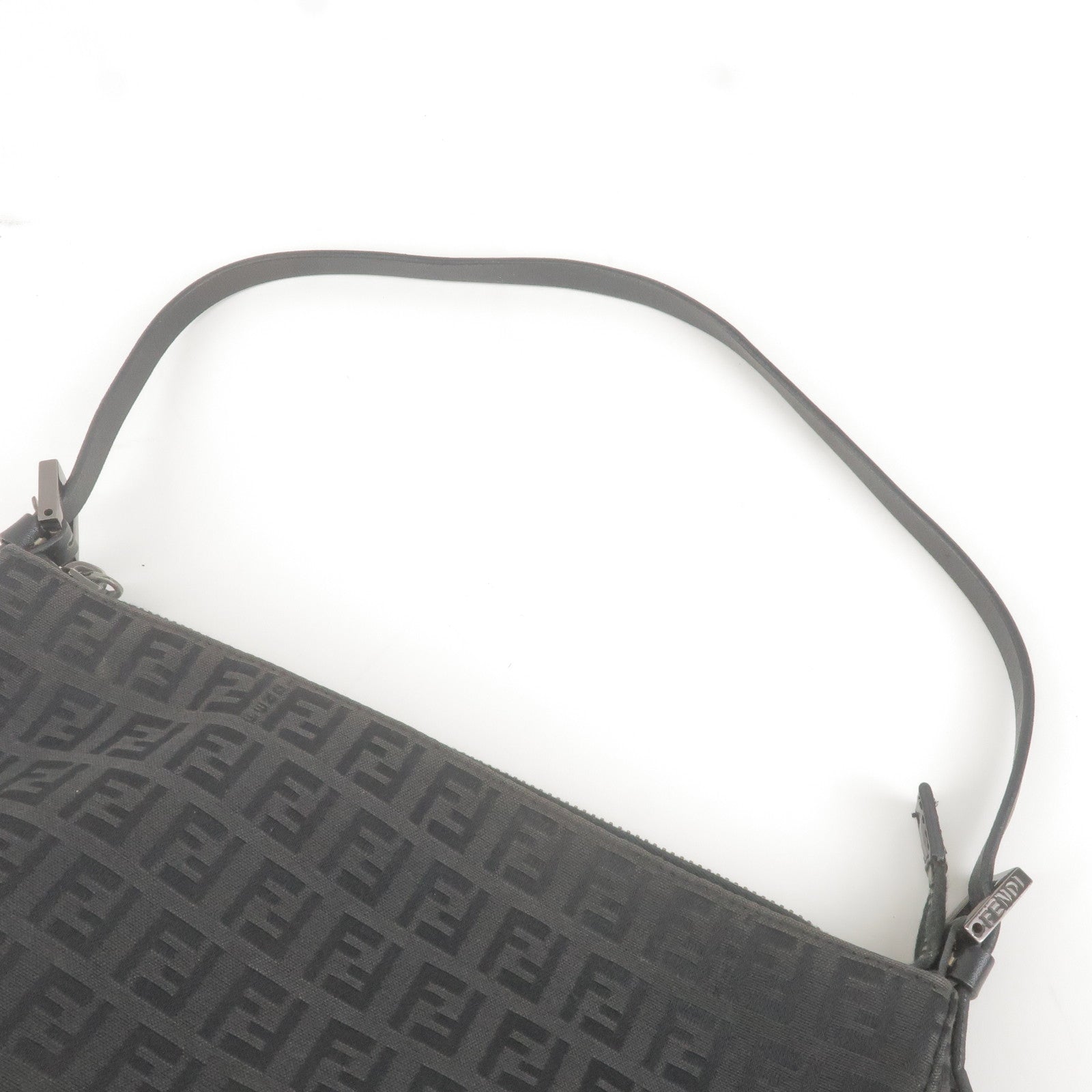 FENDI-Zucchino-Canvas-Leather-Shoulder-Bag-Black-8BR156 – dct