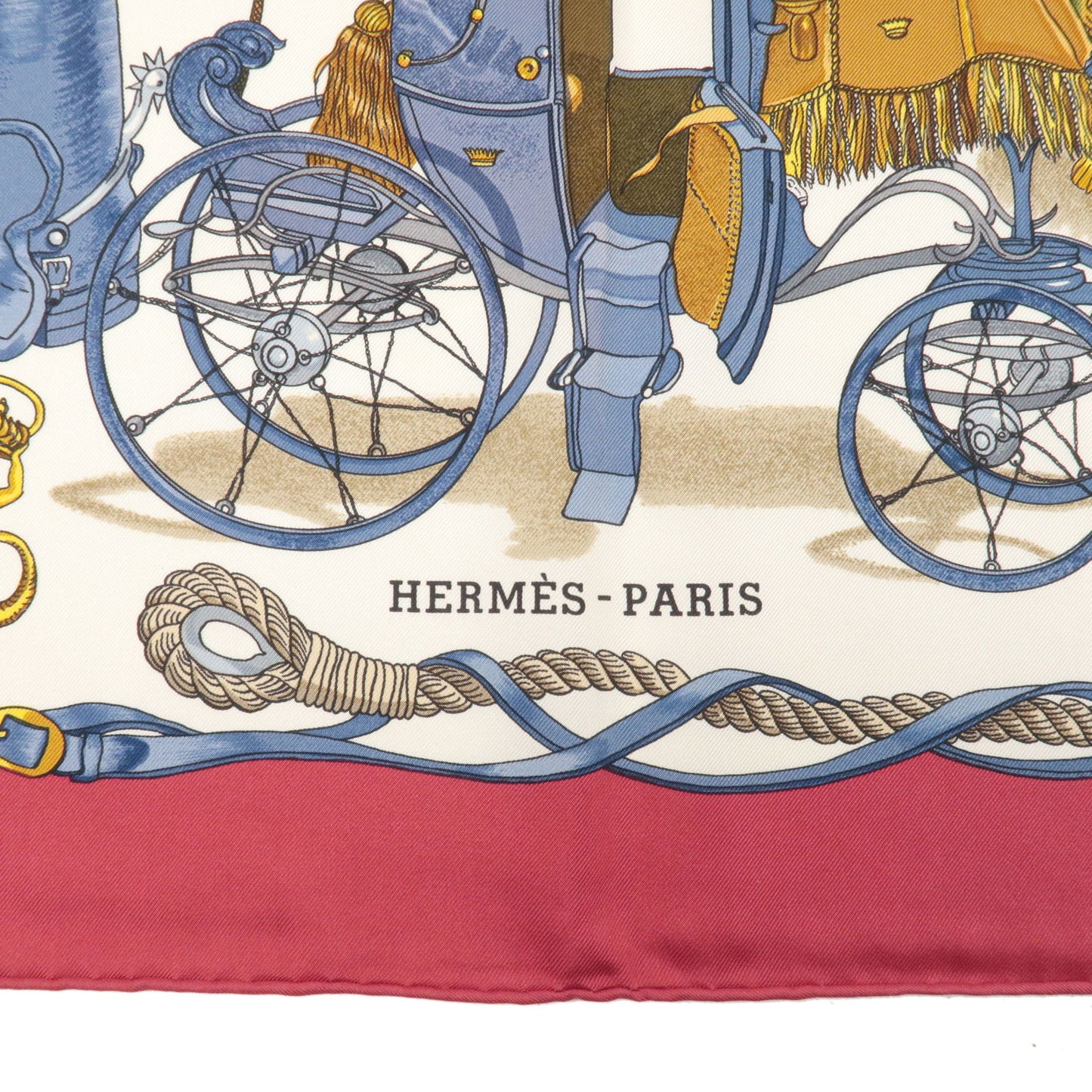 HERMES Carre 90 MUSEE Silk 100% Scarf Red White Gold