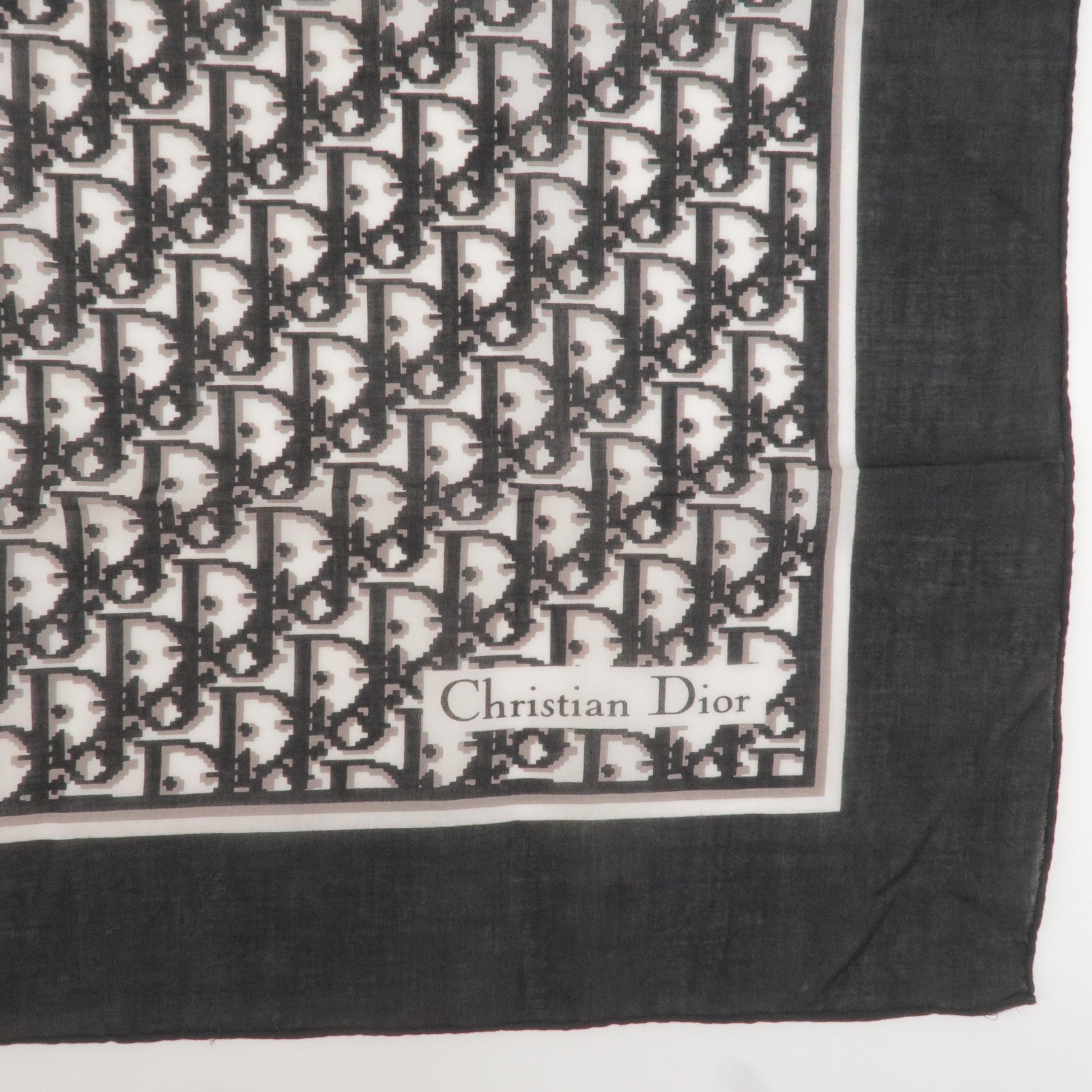 CHRISTIAN DIOR Vintage Silk Logo Scarf in Black Grey Trotter