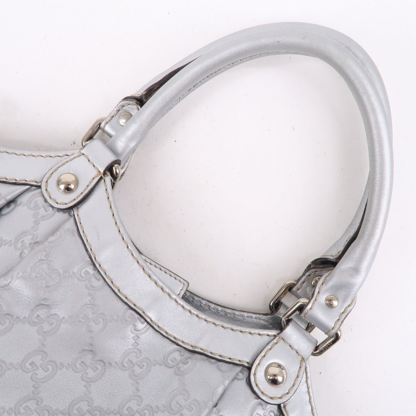 GUCCI Sukey Guccissima Leather Hand Bag Silver 211944