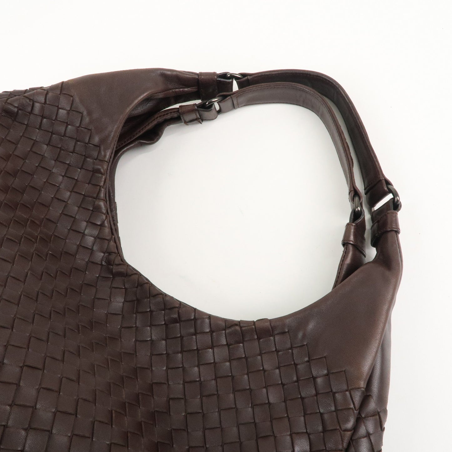BOTTEGA VENETA Intrecciato Leather Shoulder Bag Dark Brown 124864